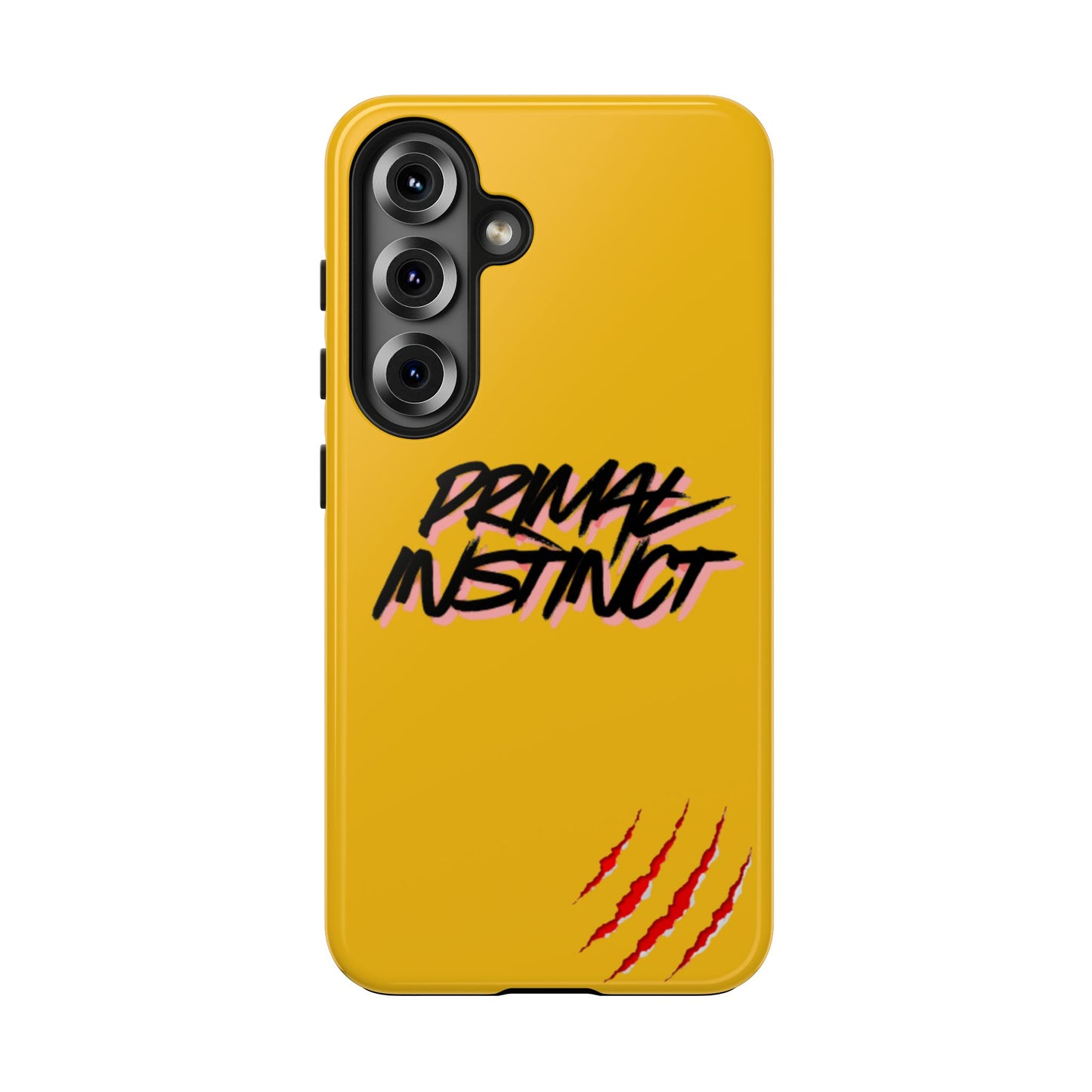 Primal Instinct Tough Phone Case — Yellow Rugged Protective Cover with Claw Mark Accent