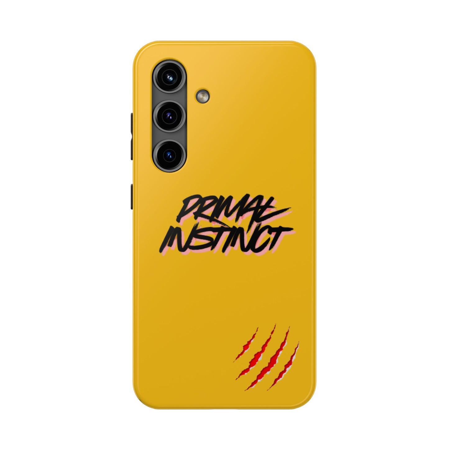 Primal Instinct Tough Phone Case — Yellow Rugged Protective Cover with Claw Mark Accent
