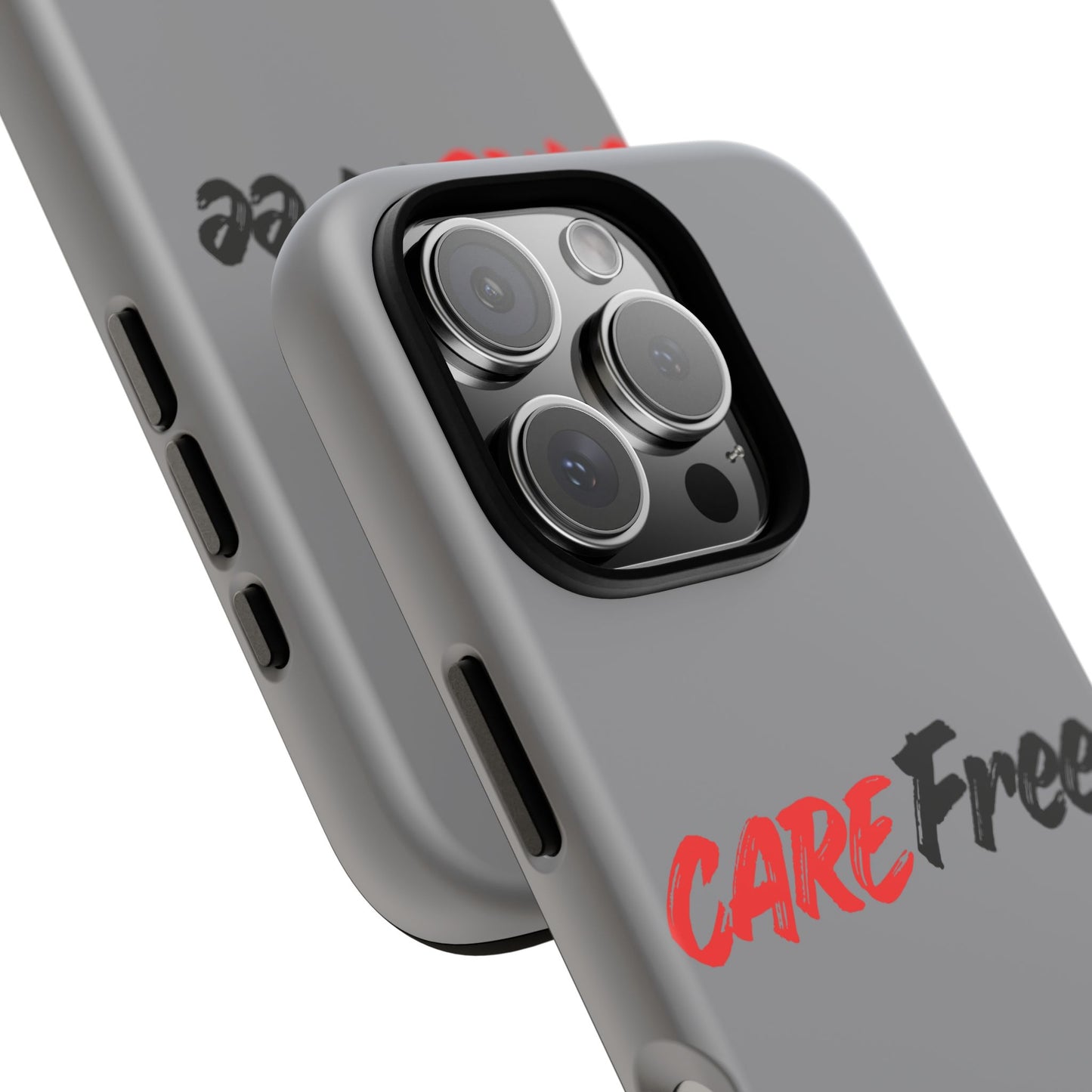 CareFree Tough Phone Case — Slim Protective iPhone Cover with Bold Red & Black Script