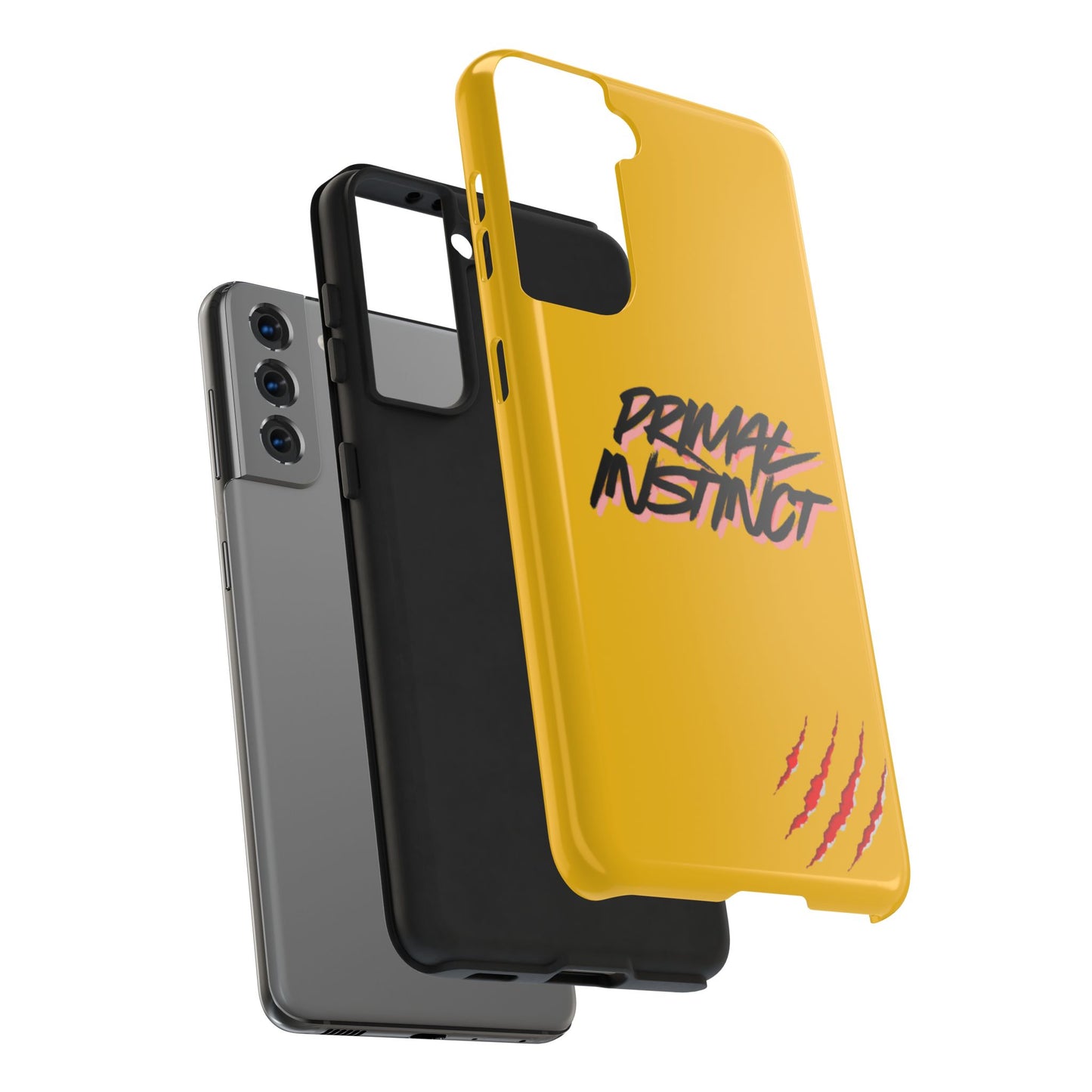 Primal Instinct Tough Phone Case — Yellow Rugged Protective Cover with Claw Mark Accent