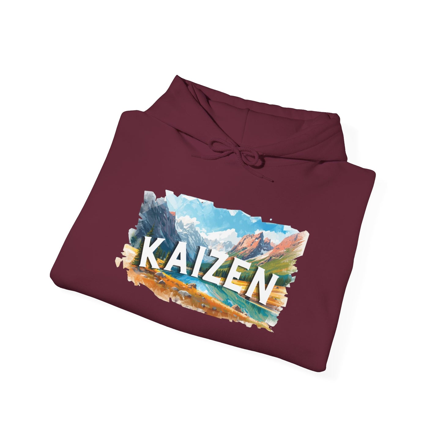 Kaizen Hoodie — Motivational Mountain Landscape Pullover