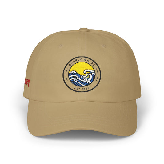 Classic Wave Patch Dad Cap — Embroidered Beach Sunrise Baseball Hat