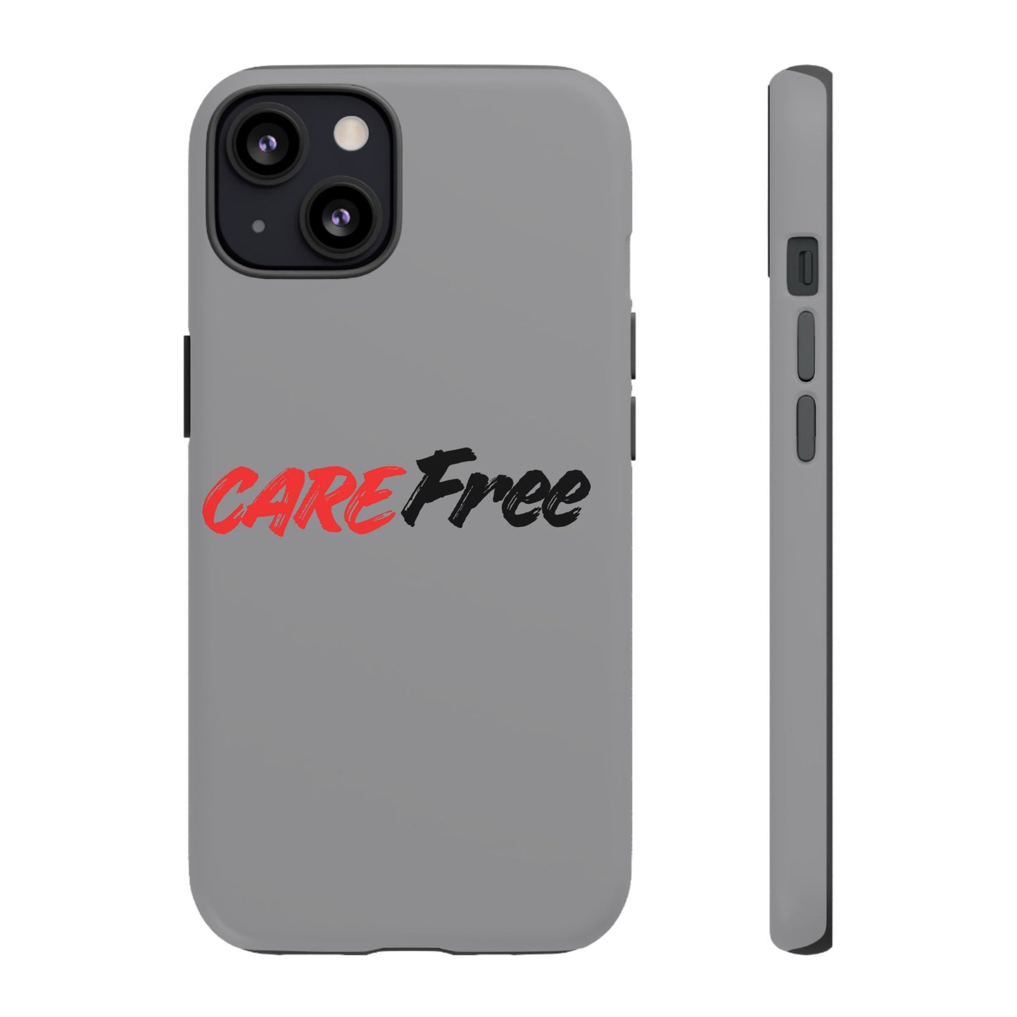 CareFree Tough Phone Case — Slim Protective iPhone Cover with Bold Red & Black Script