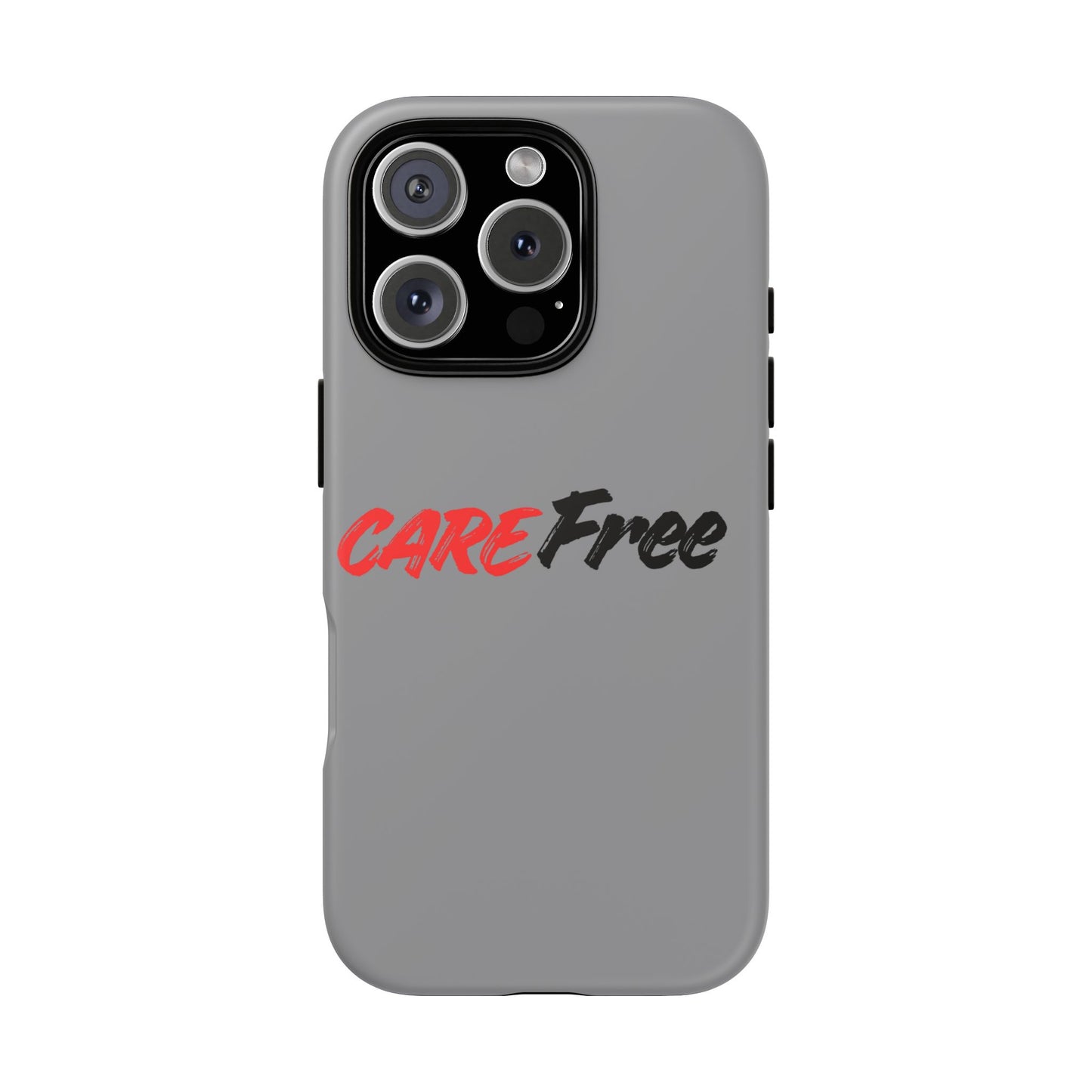 CareFree Tough Phone Case — Slim Protective iPhone Cover with Bold Red & Black Script