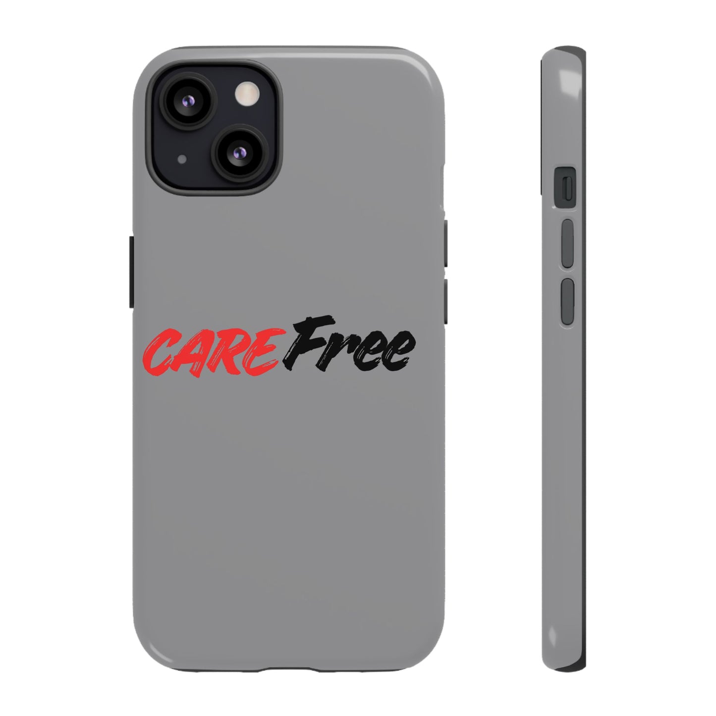 CareFree Tough Phone Case — Slim Protective iPhone Cover with Bold Red & Black Script