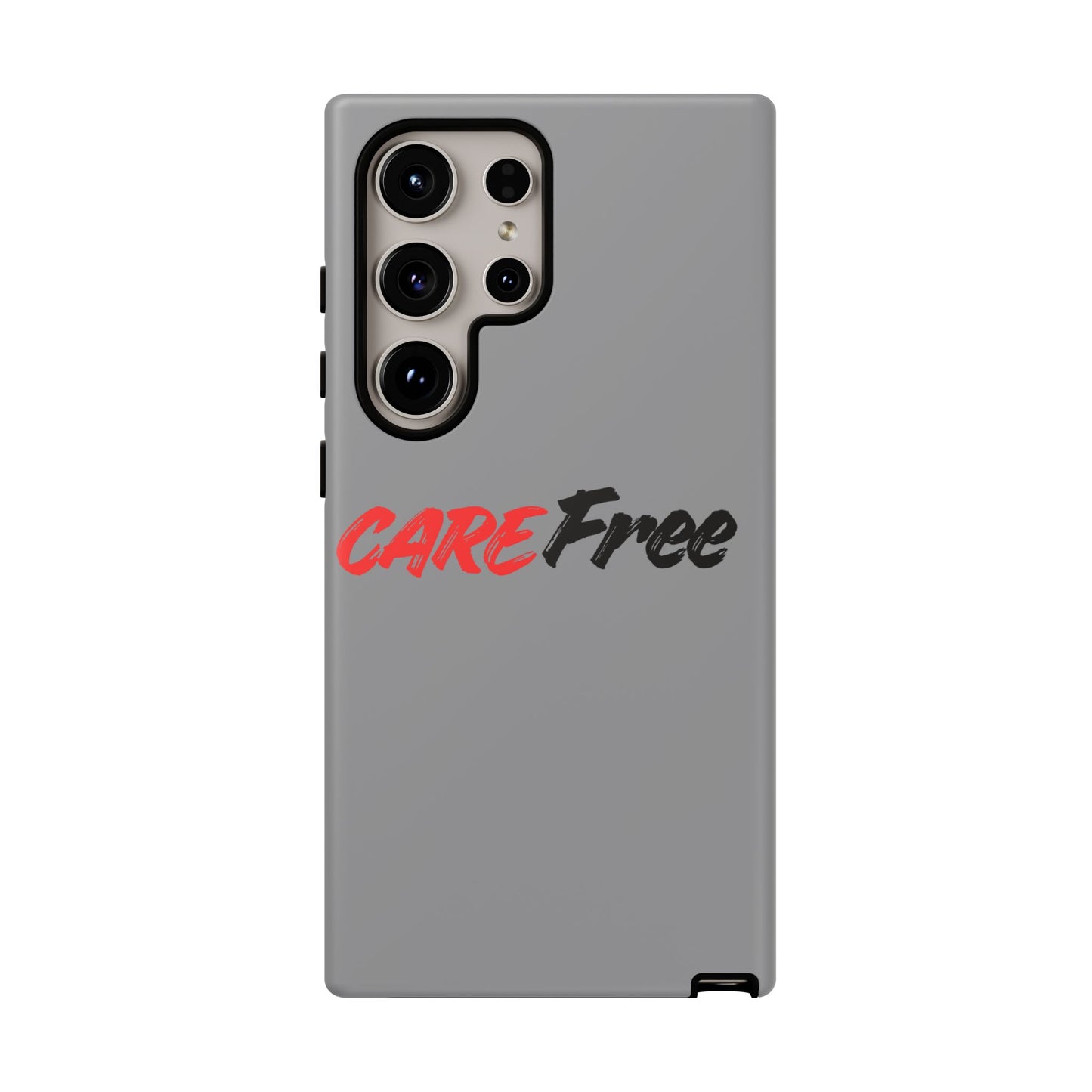 CareFree Tough Phone Case — Slim Protective iPhone Cover with Bold Red & Black Script
