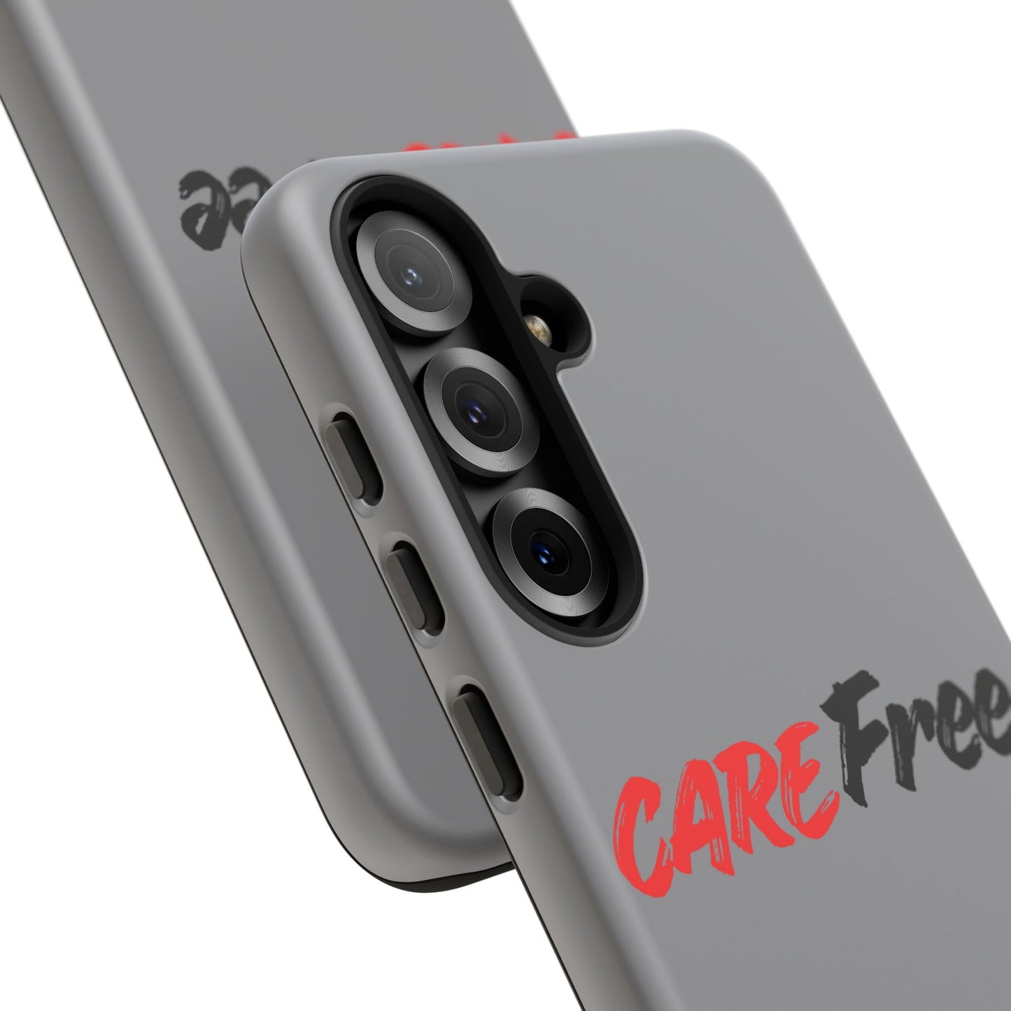 CareFree Tough Phone Case — Slim Protective iPhone Cover with Bold Red & Black Script