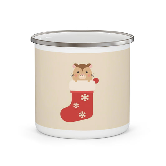 Holiday Hamster Enamel Camping Mug — Cute Christmas Stocking Design