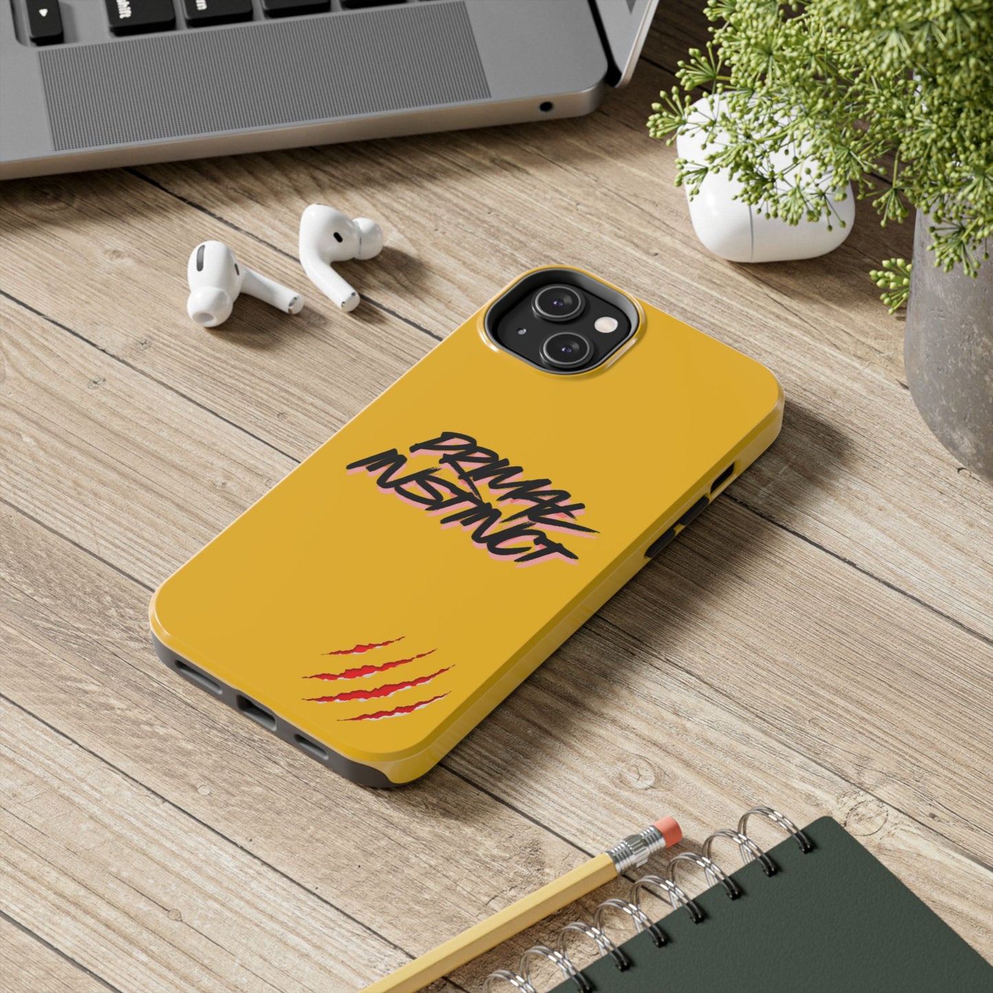 Primal Instinct Tough Phone Case — Yellow Rugged Protective Cover with Claw Mark Accent