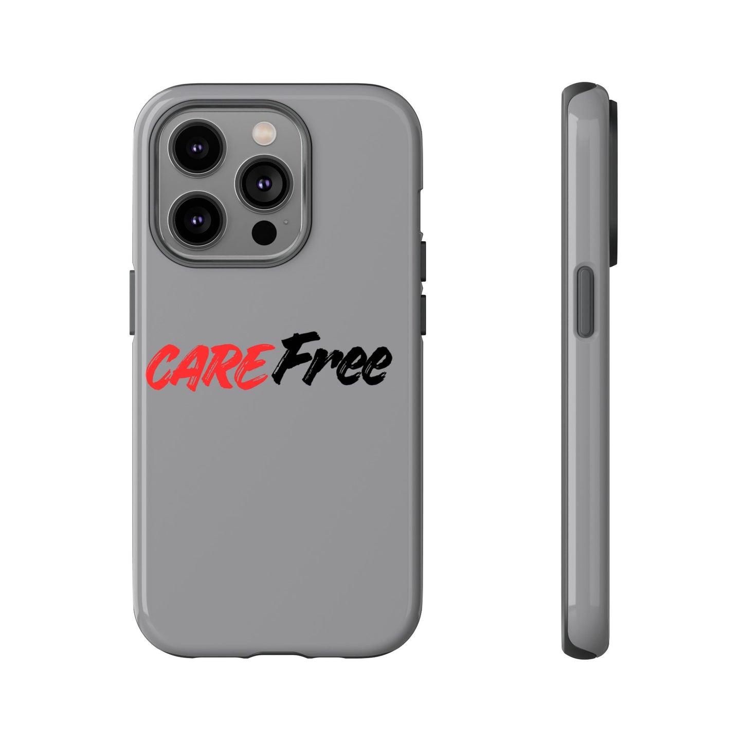 CareFree Tough Phone Case — Slim Protective iPhone Cover with Bold Red & Black Script