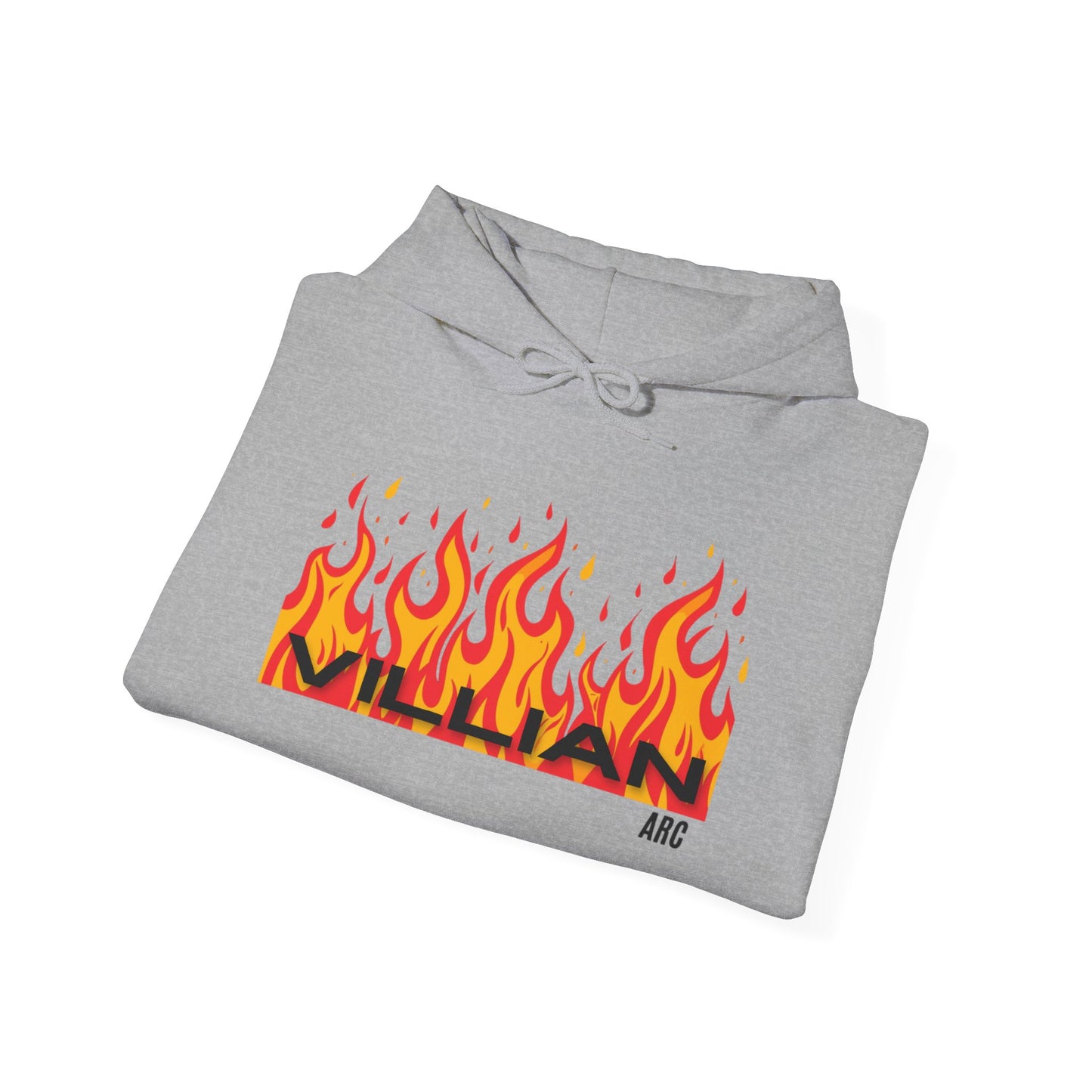 Flame Graphic Hoodie — 'Villian' Retro Fire Logo Streetwear