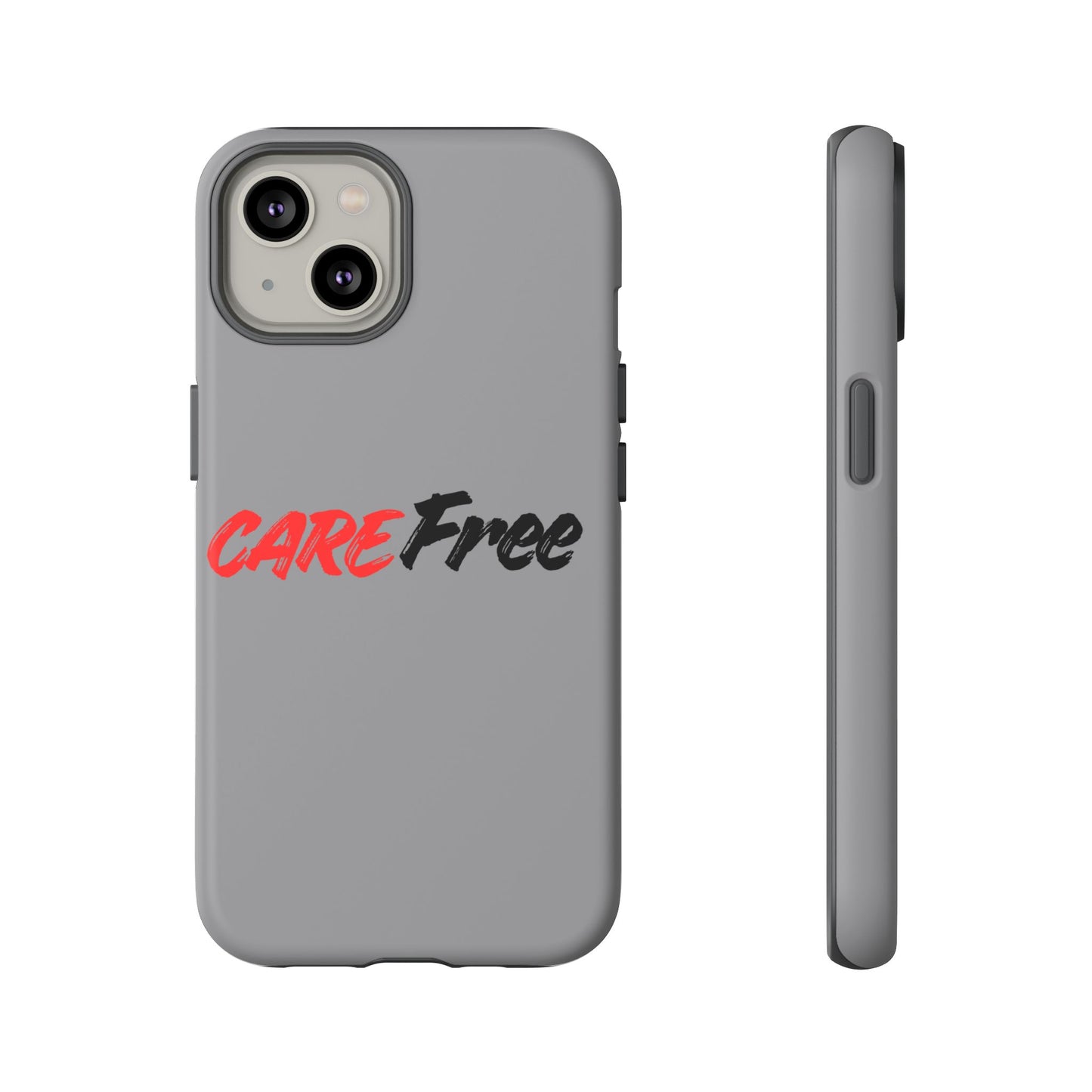 CareFree Tough Phone Case — Slim Protective iPhone Cover with Bold Red & Black Script