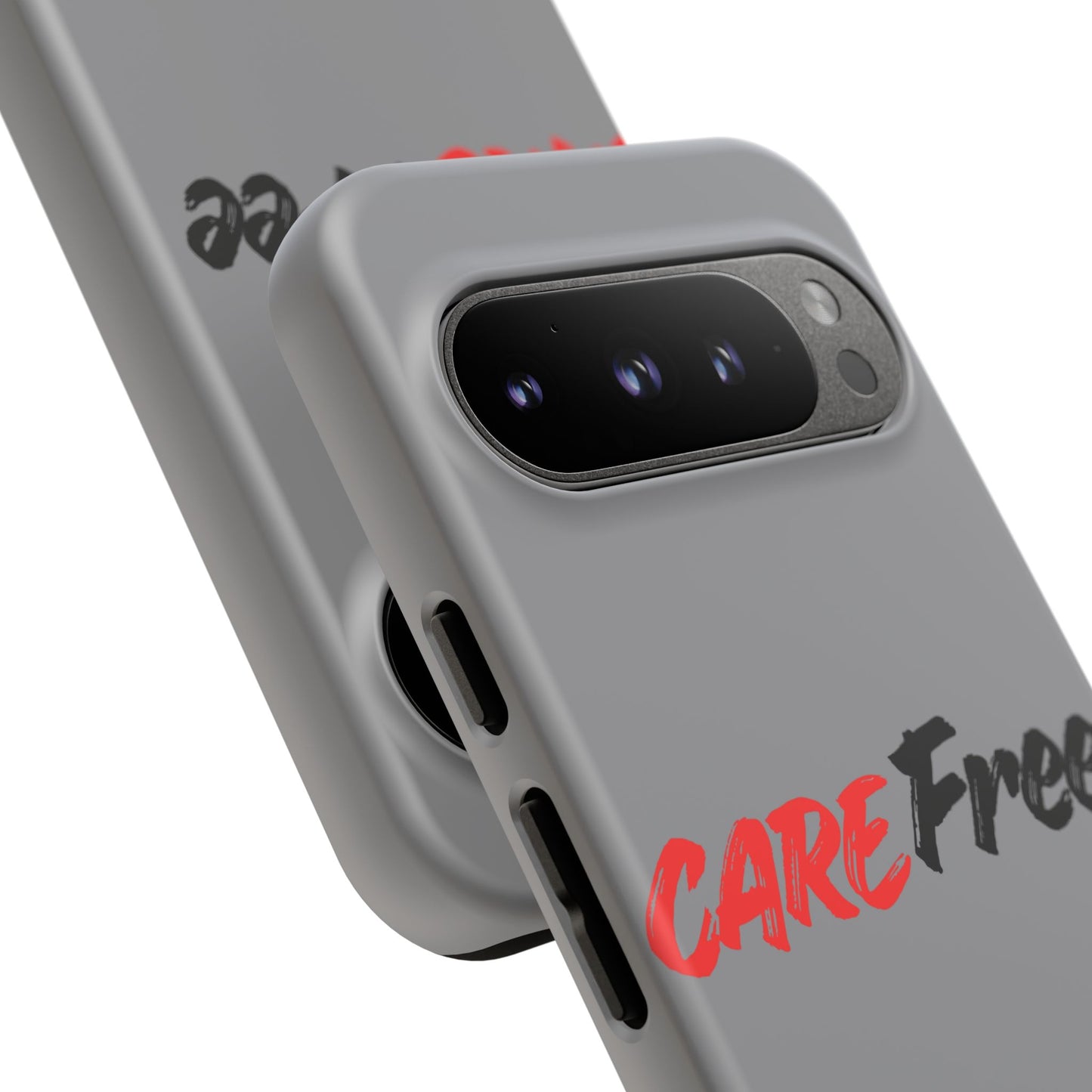 CareFree Tough Phone Case — Slim Protective iPhone Cover with Bold Red & Black Script