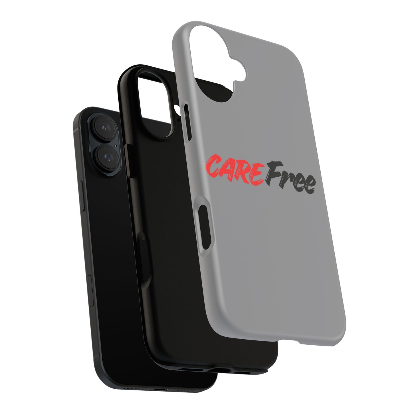 CareFree Tough Phone Case — Slim Protective iPhone Cover with Bold Red & Black Script