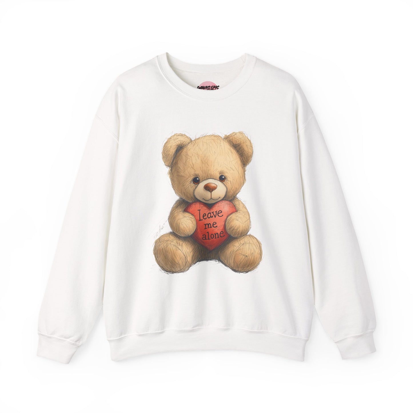 Crewneck Sweatshirt — Retro Teddy Holding 'Leave Me Alone' Heart