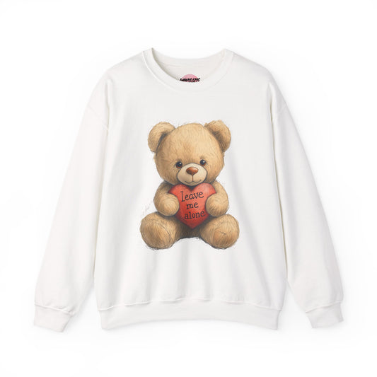 Crewneck Sweatshirt — Retro Teddy Holding 'Leave Me Alone' Heart