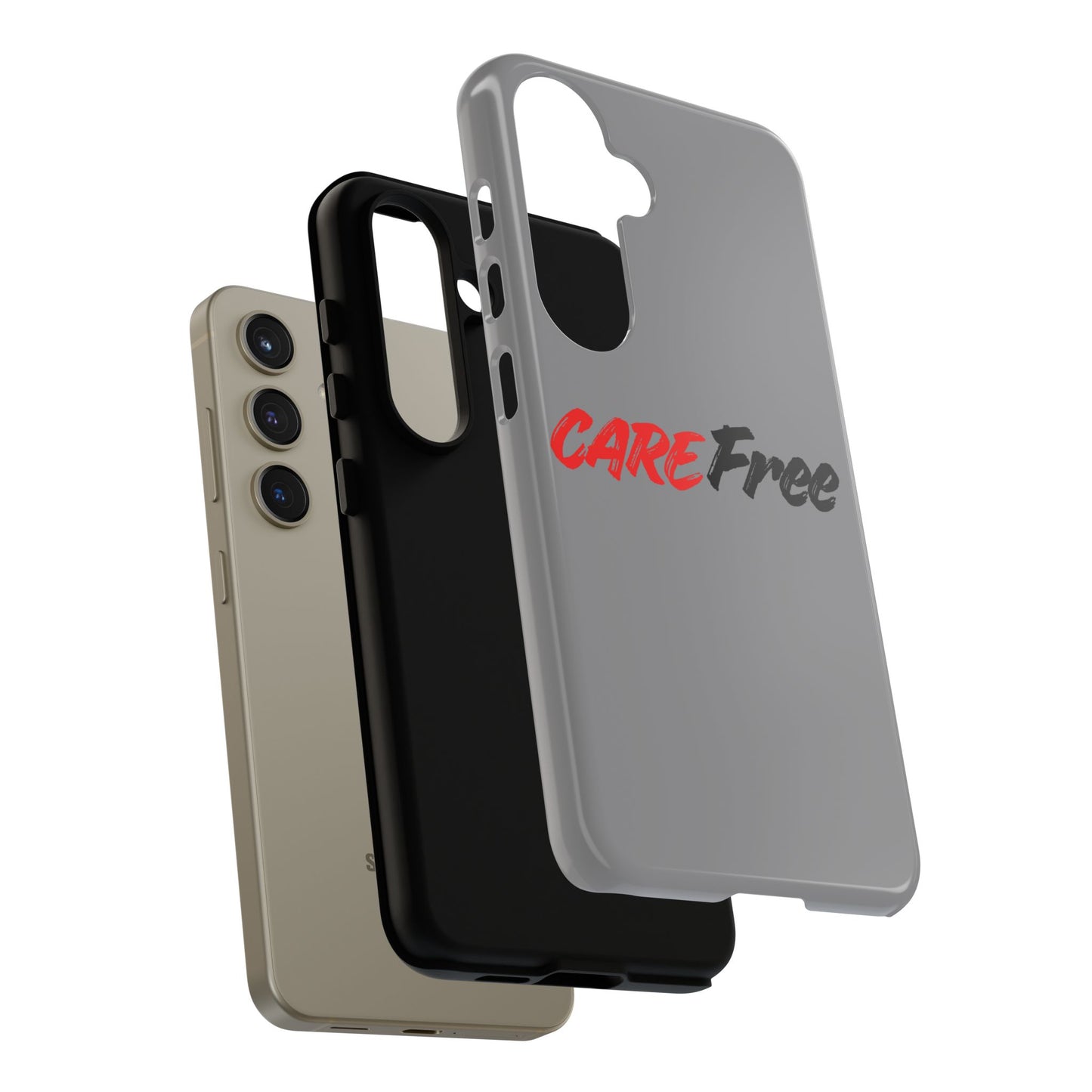 CareFree Tough Phone Case — Slim Protective iPhone Cover with Bold Red & Black Script