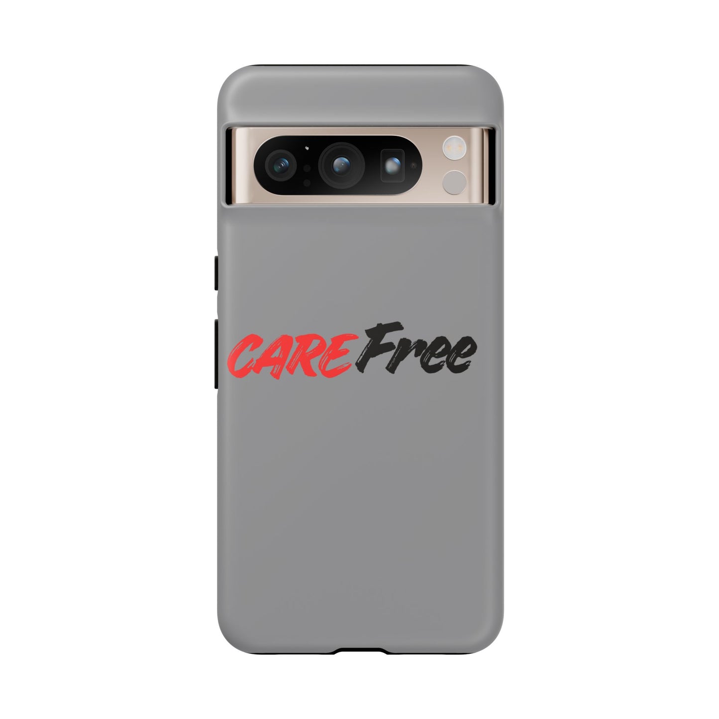 CareFree Tough Phone Case — Slim Protective iPhone Cover with Bold Red & Black Script