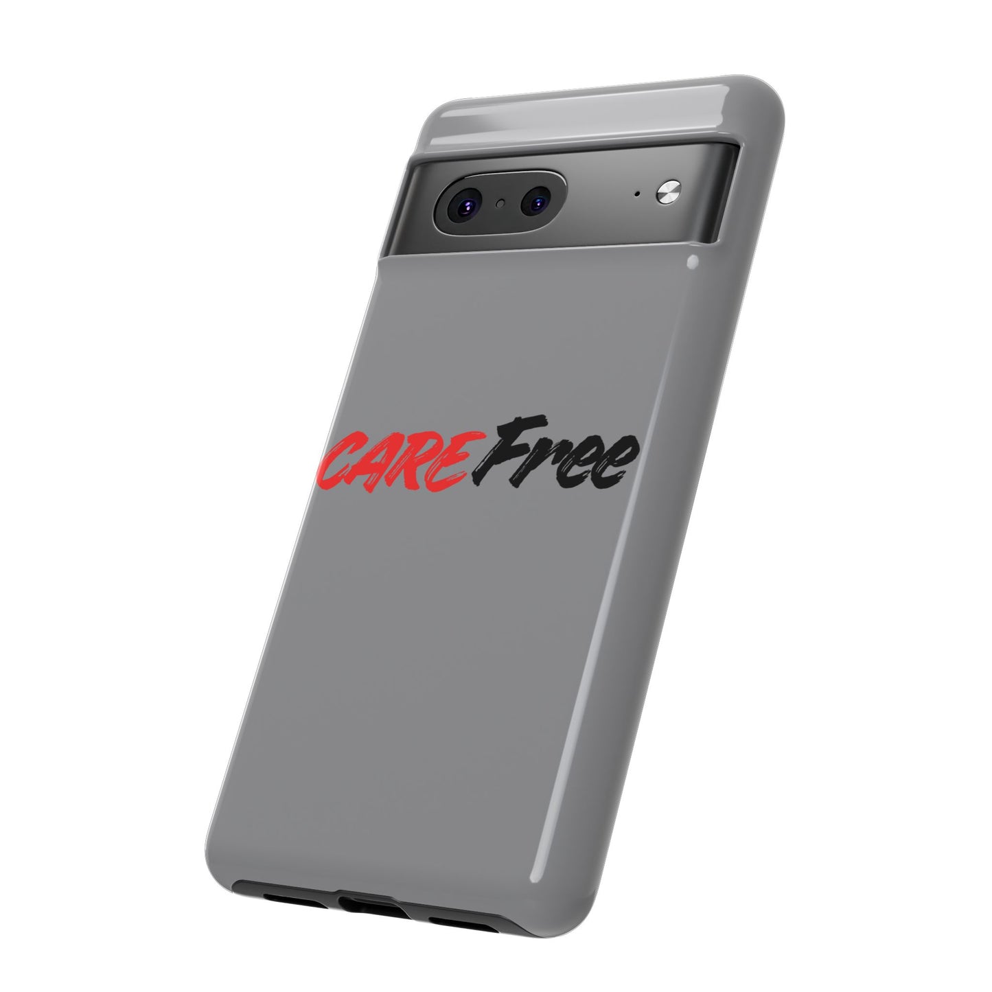 CareFree Tough Phone Case — Slim Protective iPhone Cover with Bold Red & Black Script