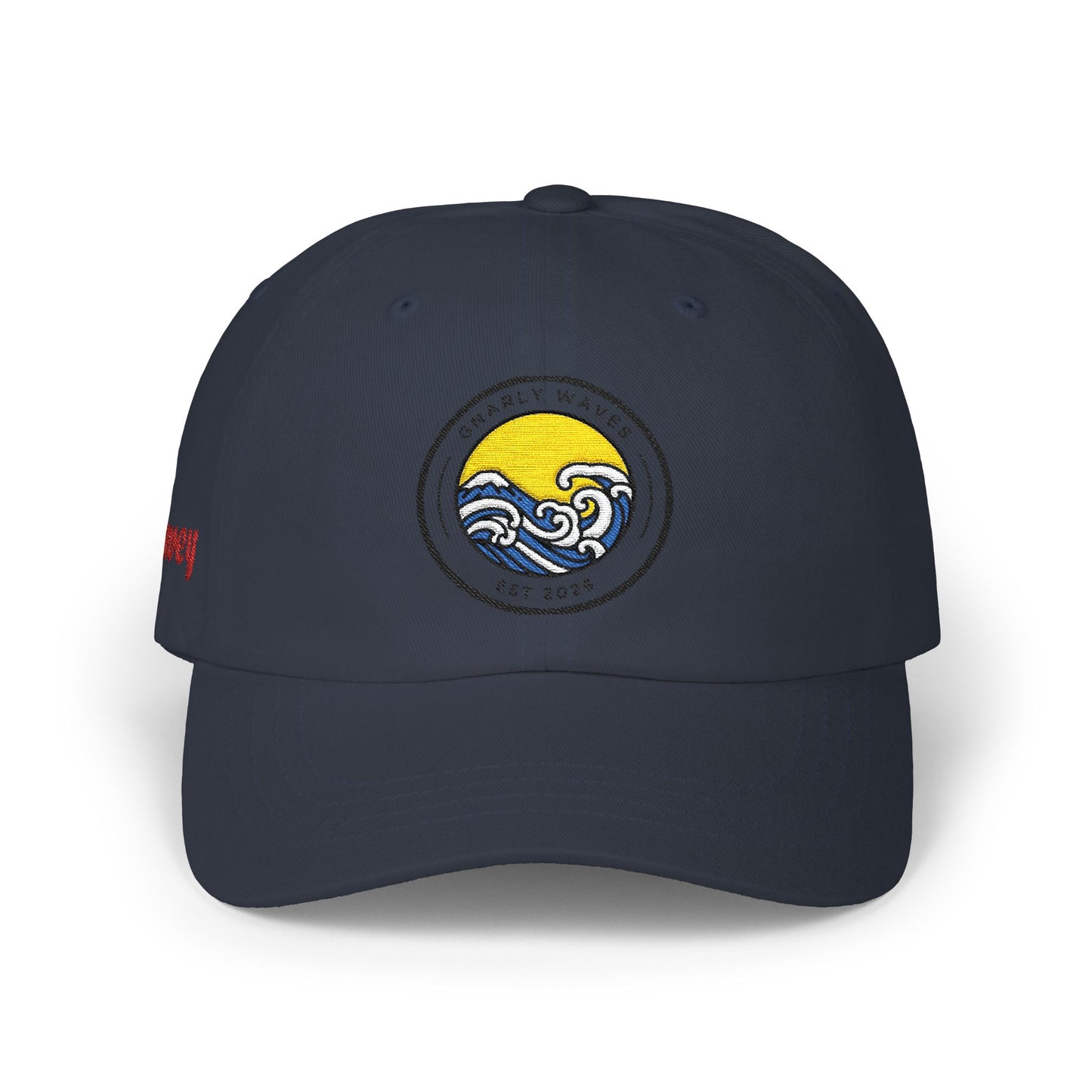 Classic Wave Patch Dad Cap — Embroidered Beach Sunrise Baseball Hat