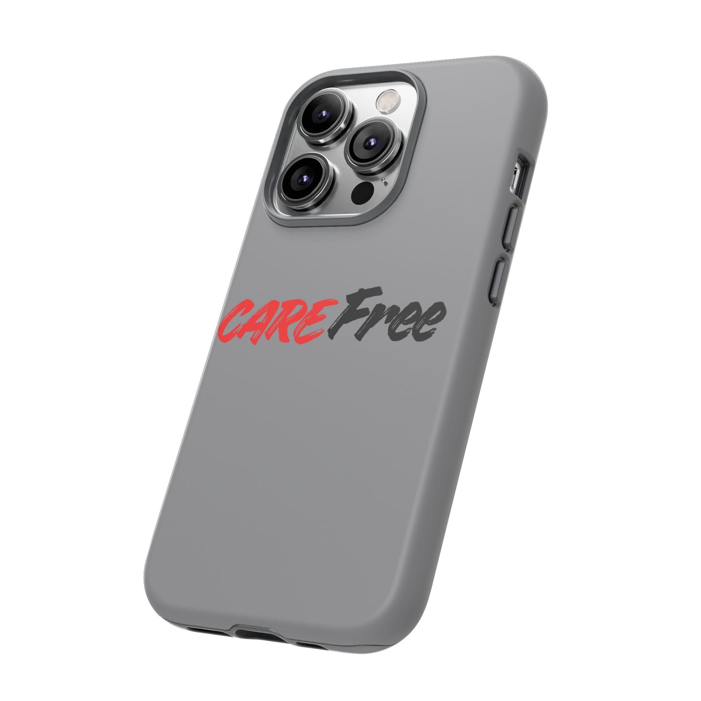 CareFree Tough Phone Case — Slim Protective iPhone Cover with Bold Red & Black Script