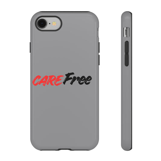 CareFree Tough Phone Case — Slim Protective iPhone Cover with Bold Red & Black Script