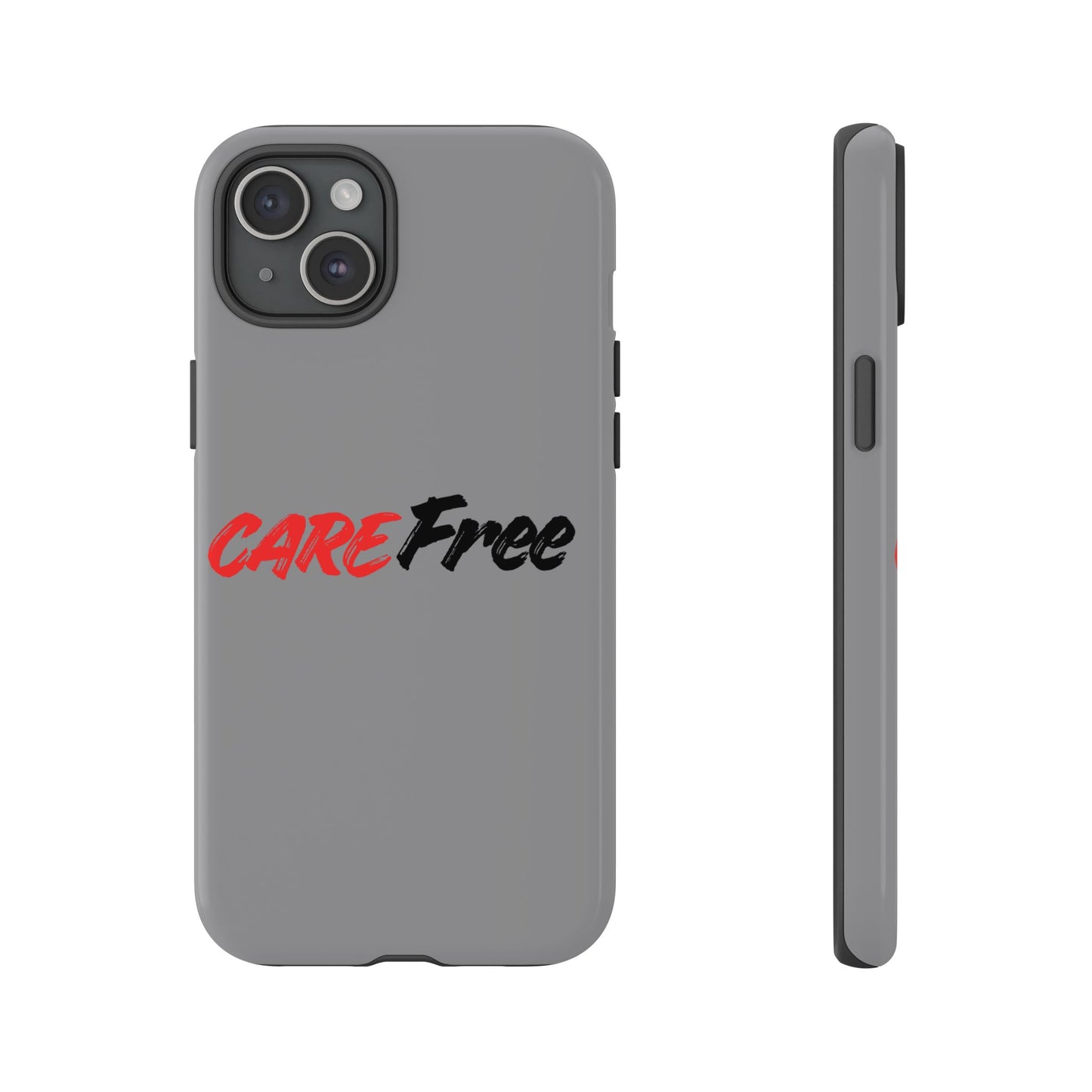 CareFree Tough Phone Case — Slim Protective iPhone Cover with Bold Red & Black Script