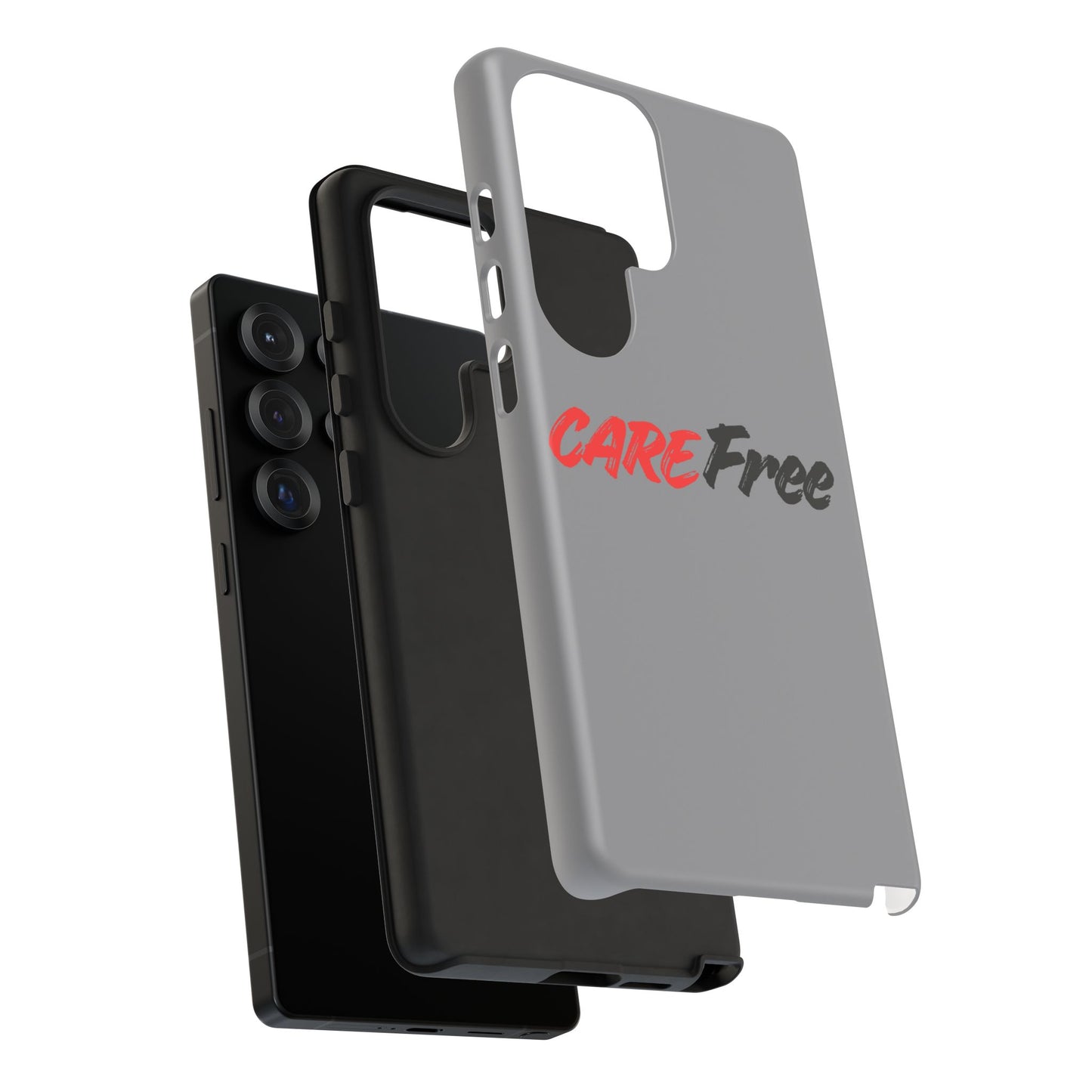 CareFree Tough Phone Case — Slim Protective iPhone Cover with Bold Red & Black Script