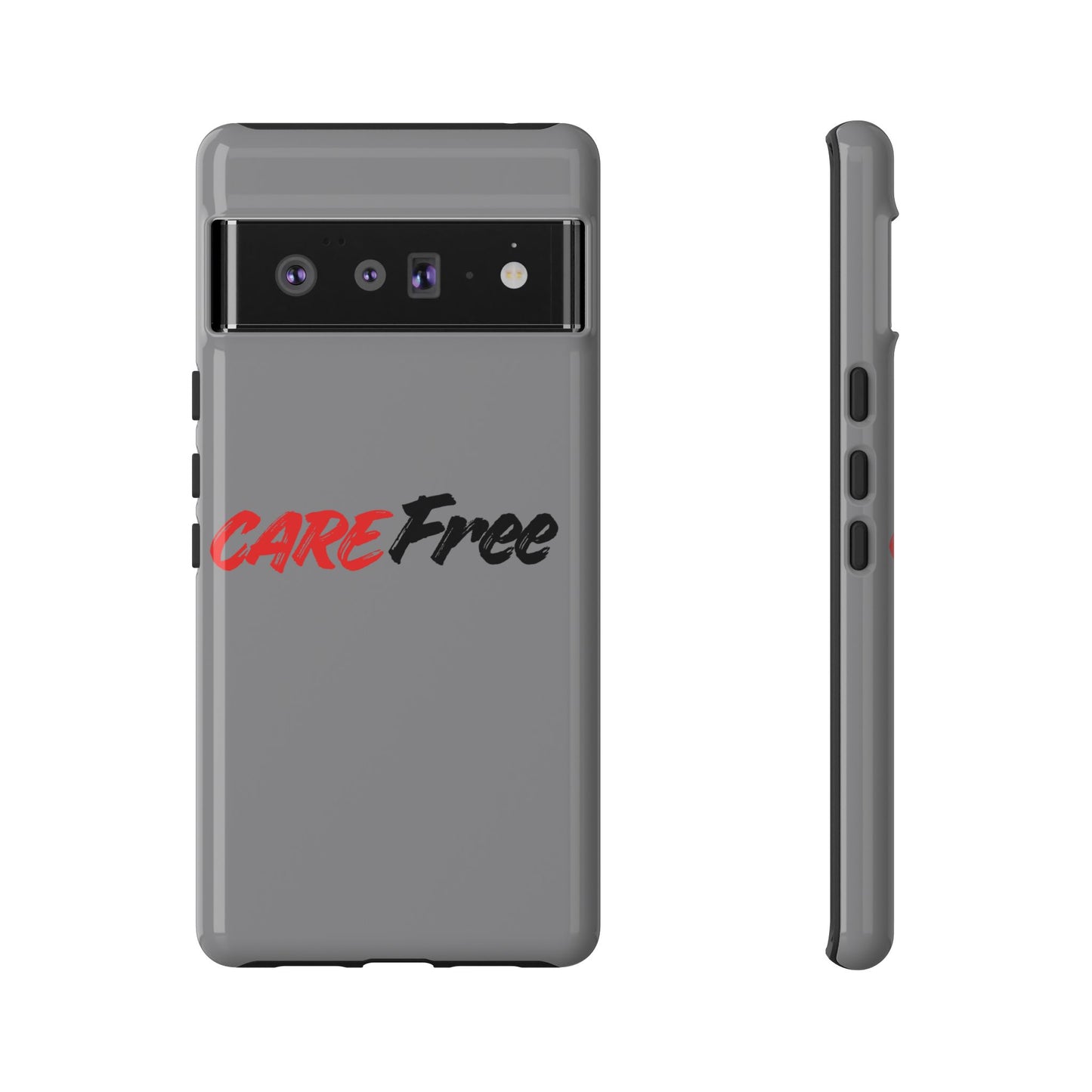 CareFree Tough Phone Case — Slim Protective iPhone Cover with Bold Red & Black Script