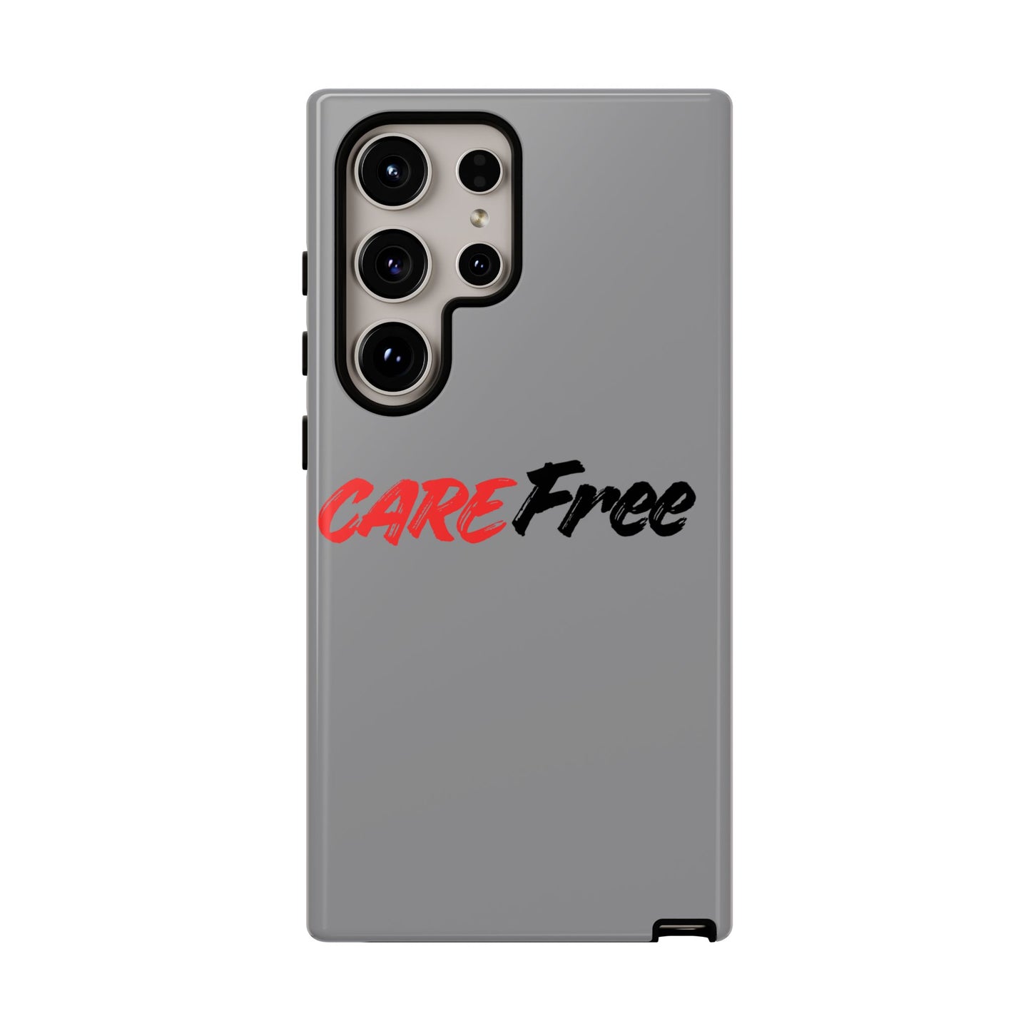 CareFree Tough Phone Case — Slim Protective iPhone Cover with Bold Red & Black Script