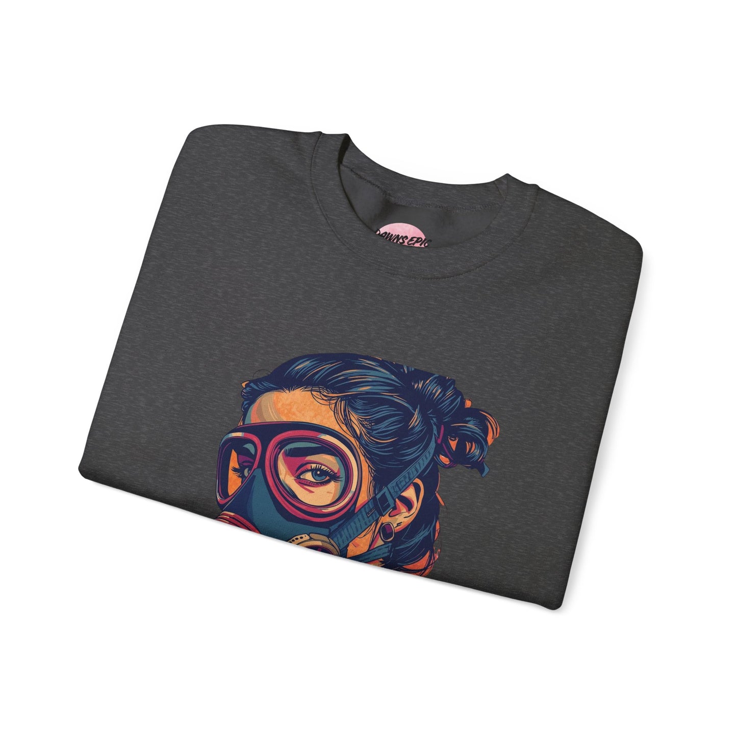 Gas Mask Portrait Sweatshirt — "Love Is in the Air" Graphic