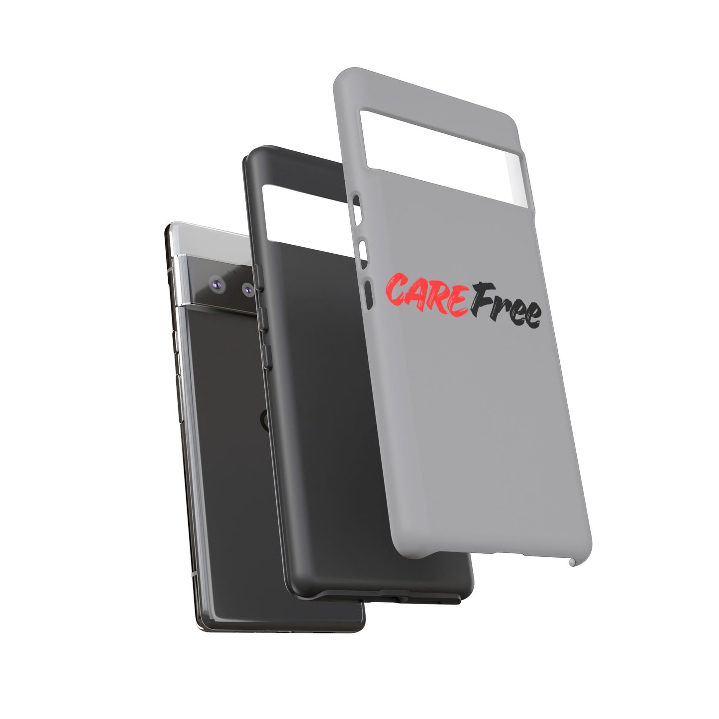 CareFree Tough Phone Case — Slim Protective iPhone Cover with Bold Red & Black Script