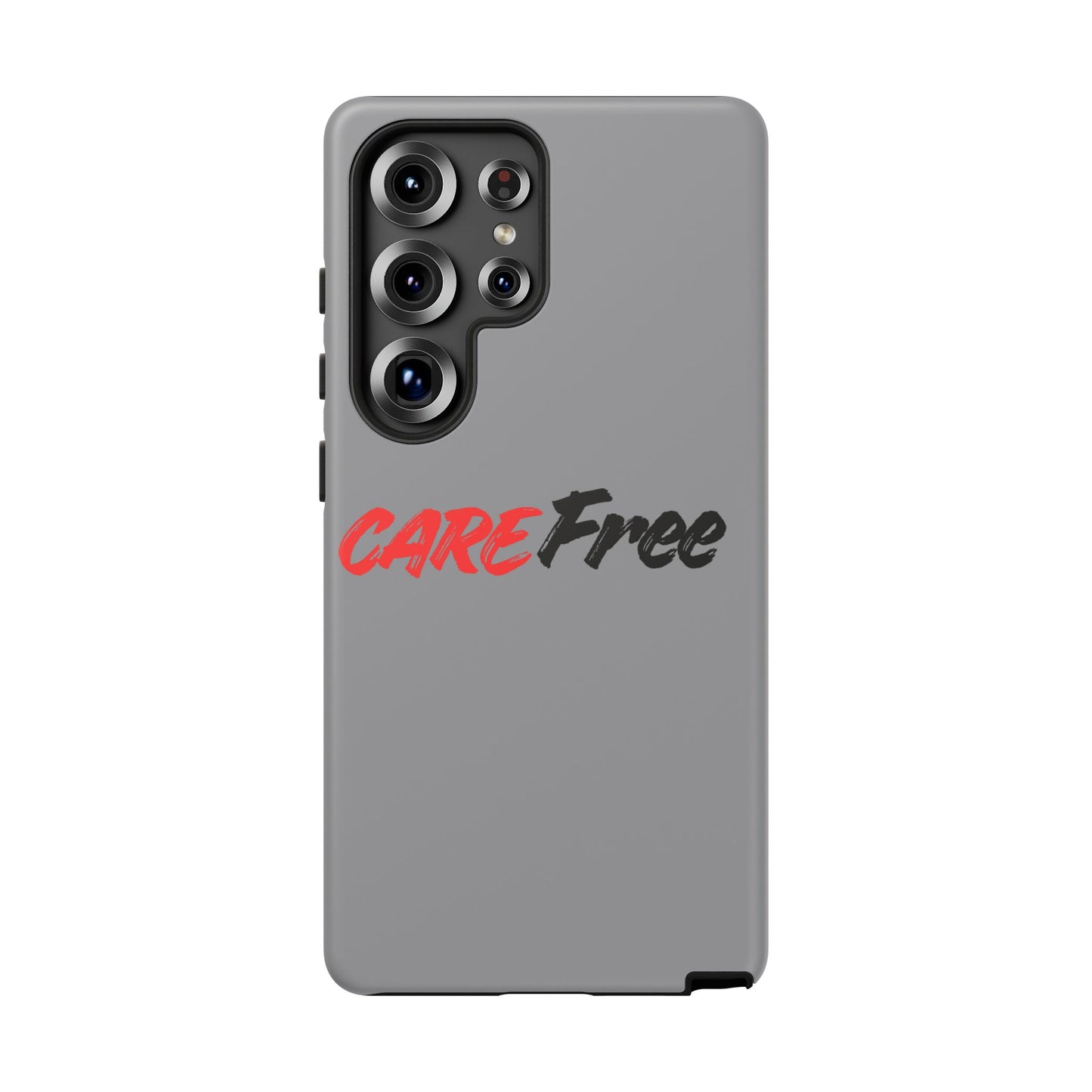 CareFree Tough Phone Case — Slim Protective iPhone Cover with Bold Red & Black Script