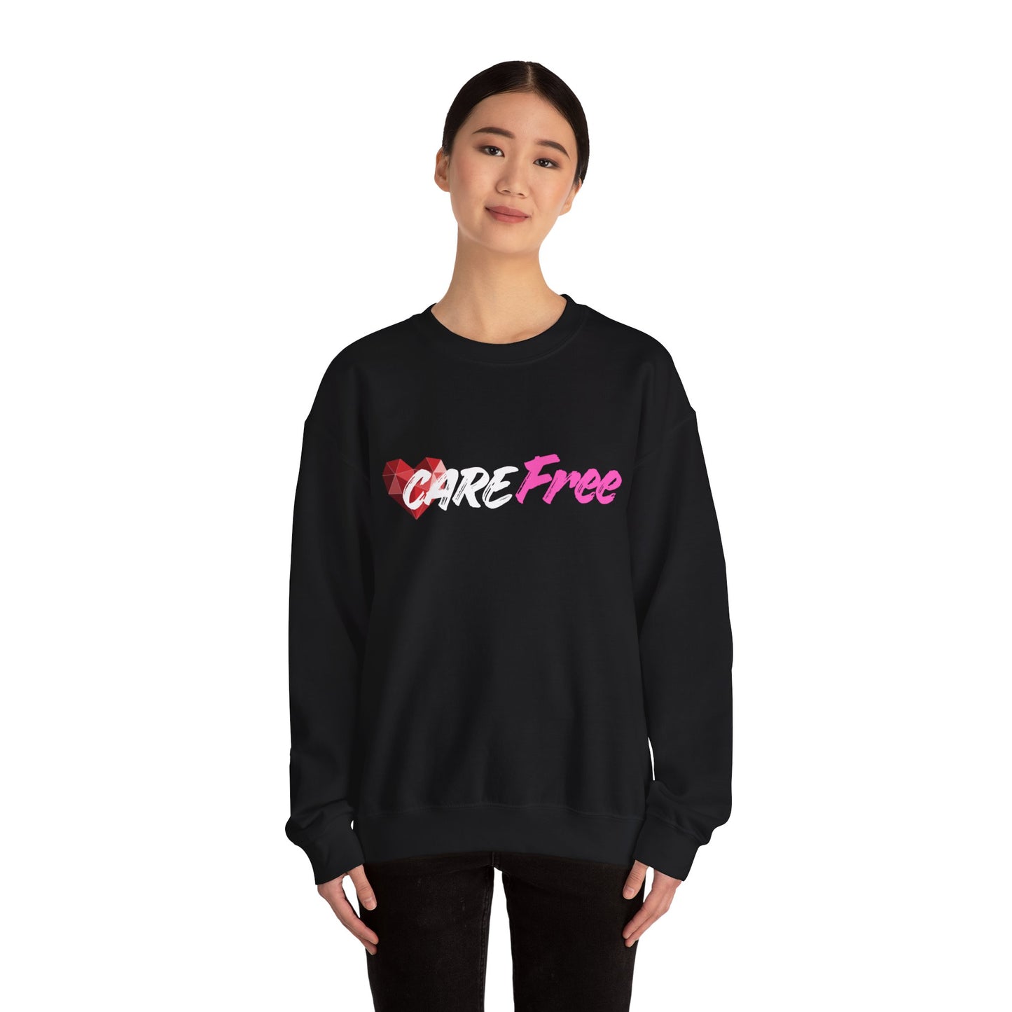 Crewneck Sweatshirt — 'Free' Pink Script with Geometric Heart Graphic