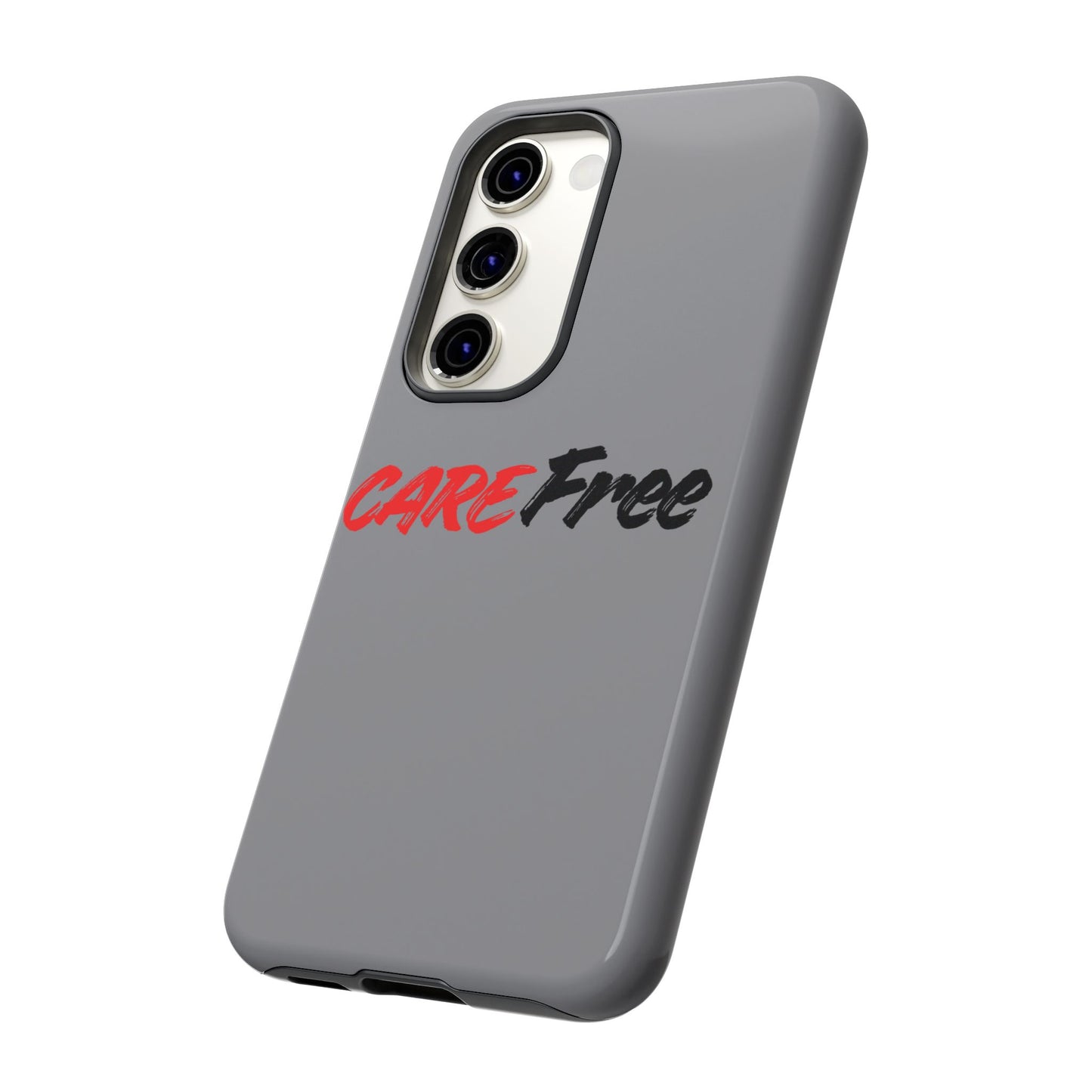 CareFree Tough Phone Case — Slim Protective iPhone Cover with Bold Red & Black Script