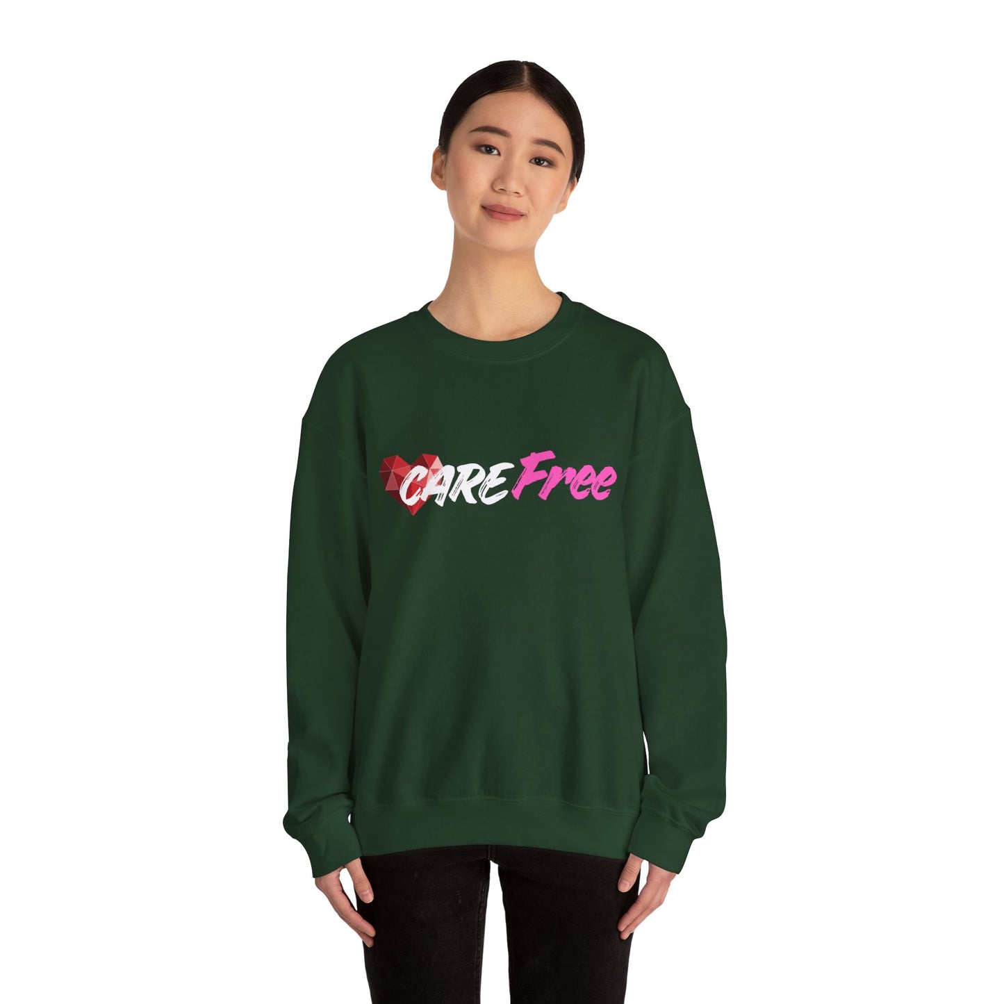 Crewneck Sweatshirt — 'Free' Pink Script with Geometric Heart Graphic