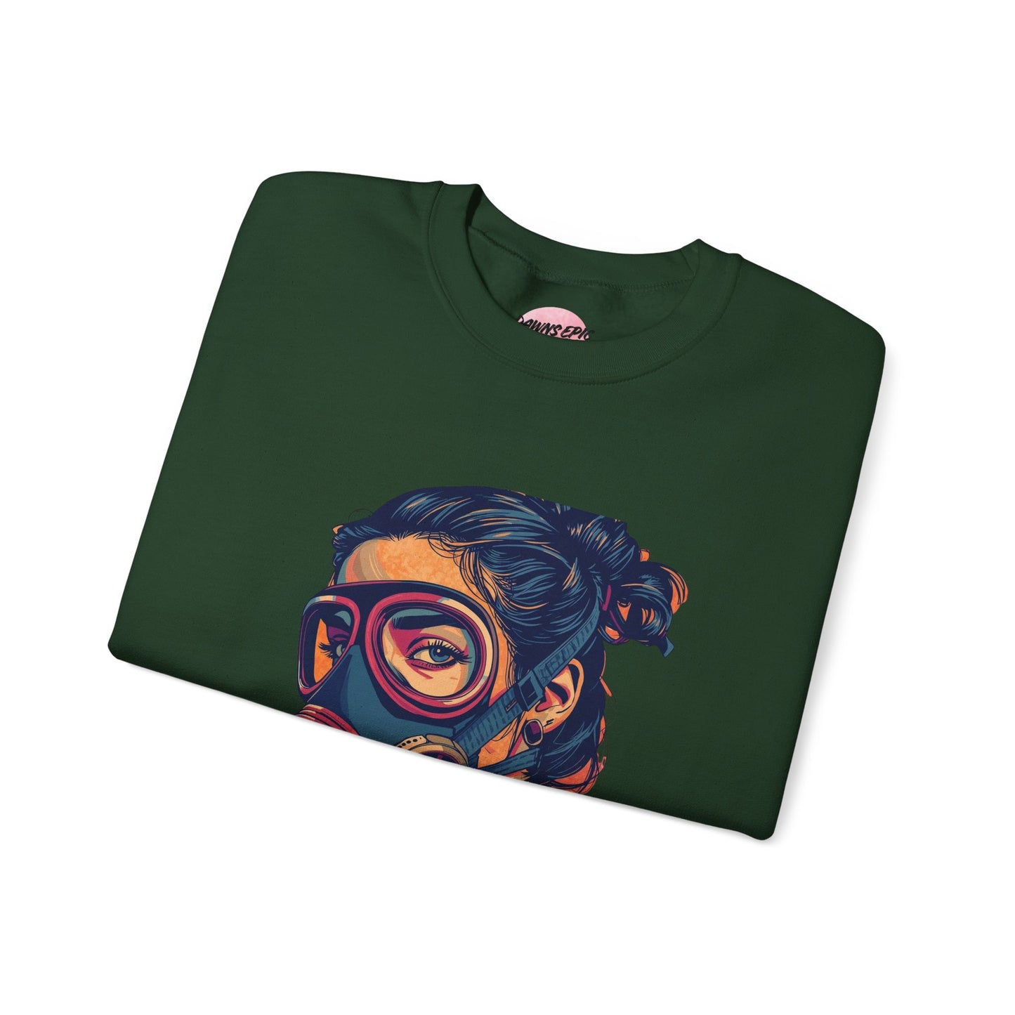 Gas Mask Portrait Sweatshirt — "Love Is in the Air" Graphic