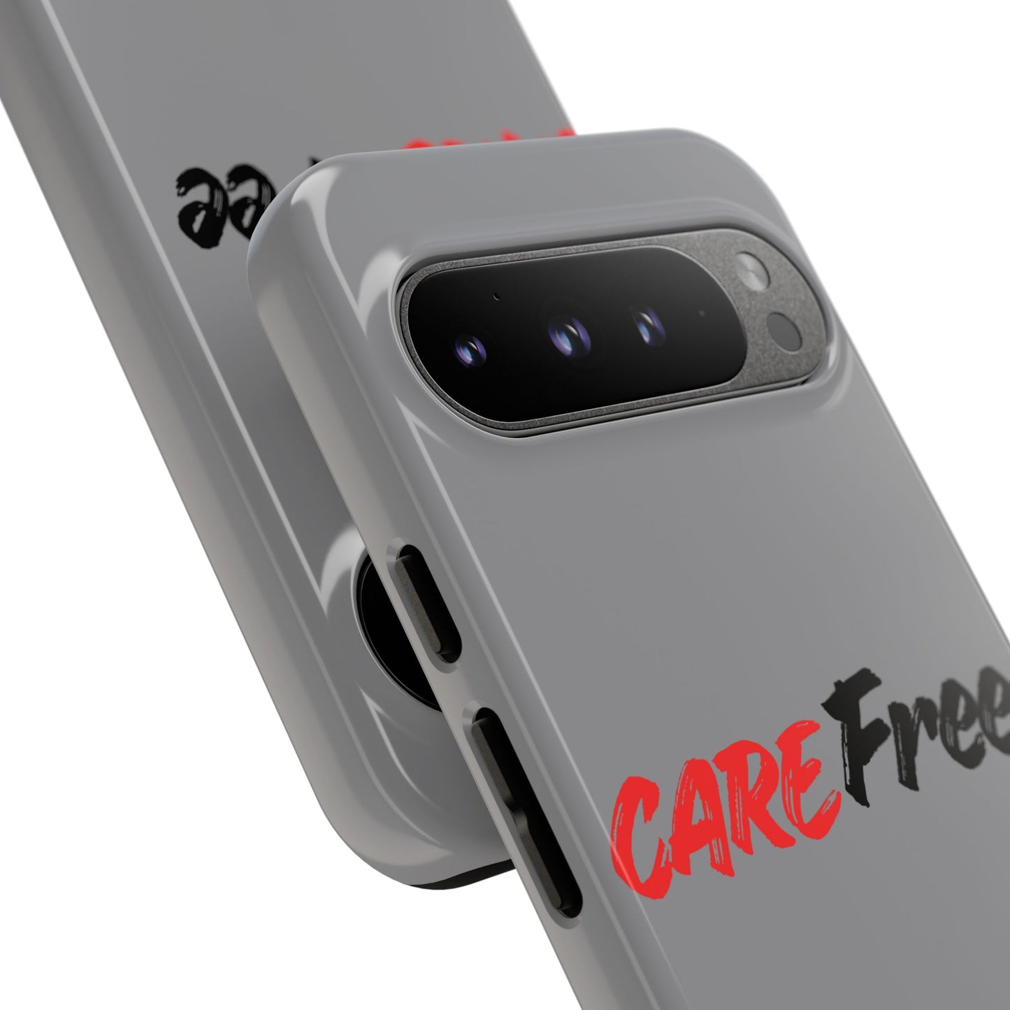 CareFree Tough Phone Case — Slim Protective iPhone Cover with Bold Red & Black Script
