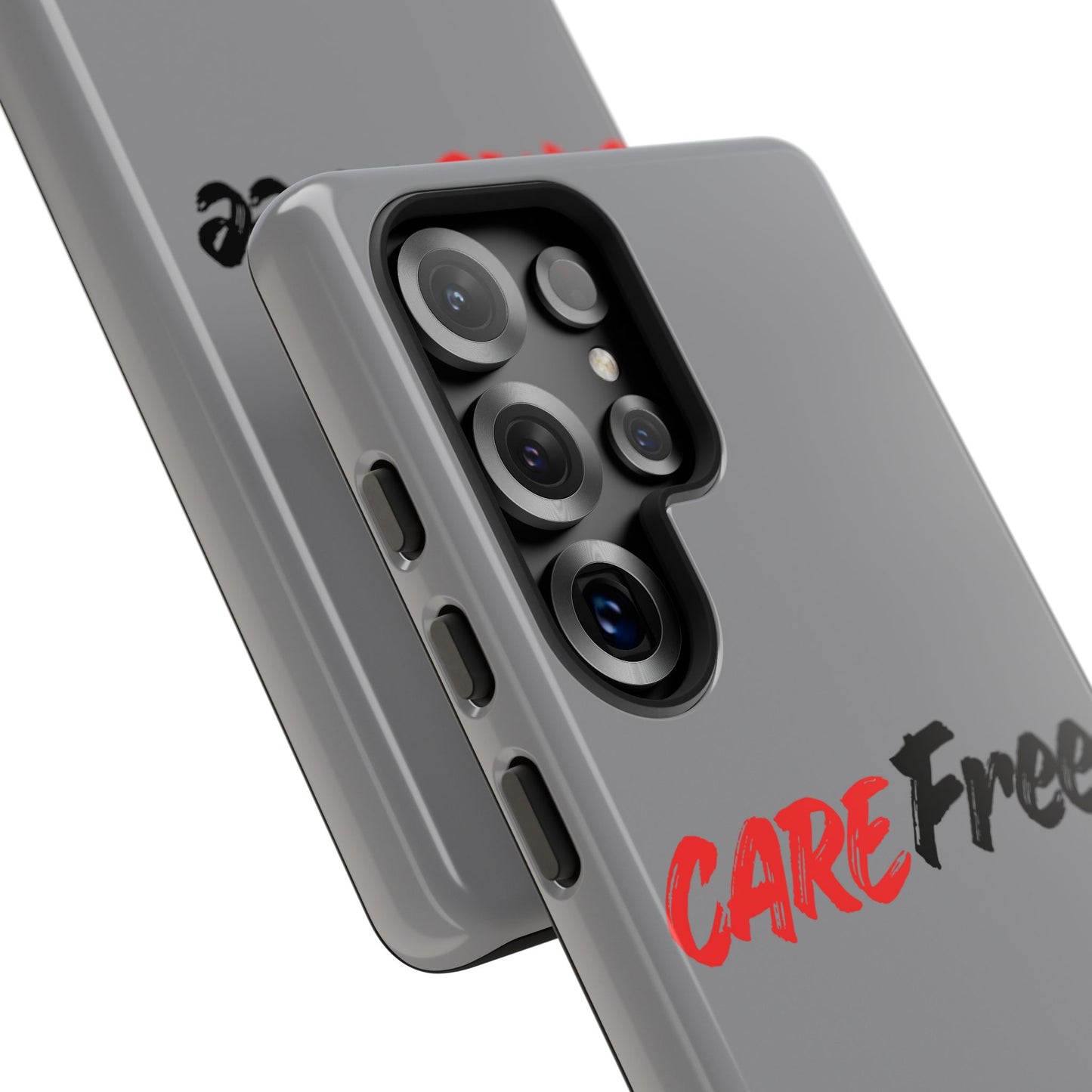 CareFree Tough Phone Case — Slim Protective iPhone Cover with Bold Red & Black Script