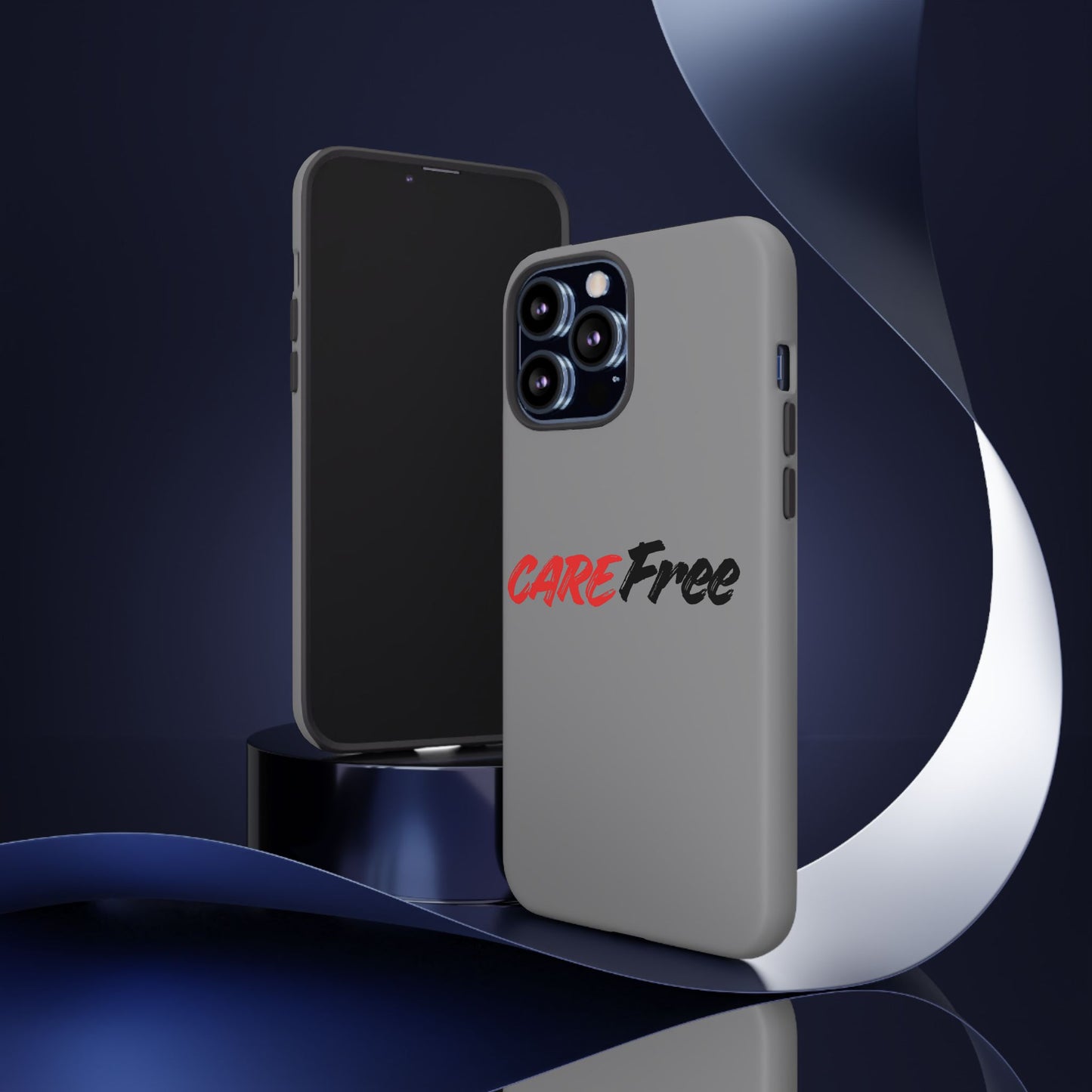 CareFree Tough Phone Case — Slim Protective iPhone Cover with Bold Red & Black Script