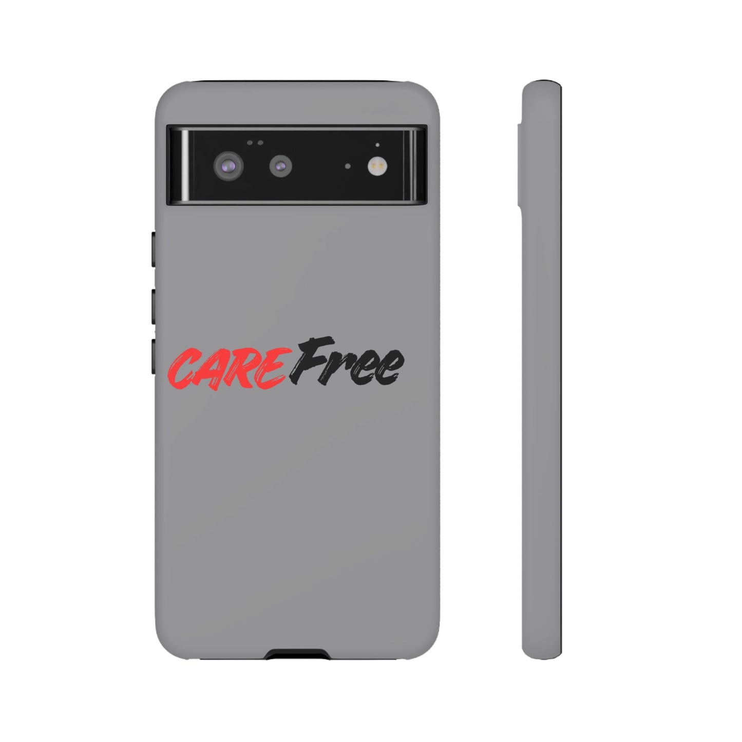 CareFree Tough Phone Case — Slim Protective iPhone Cover with Bold Red & Black Script