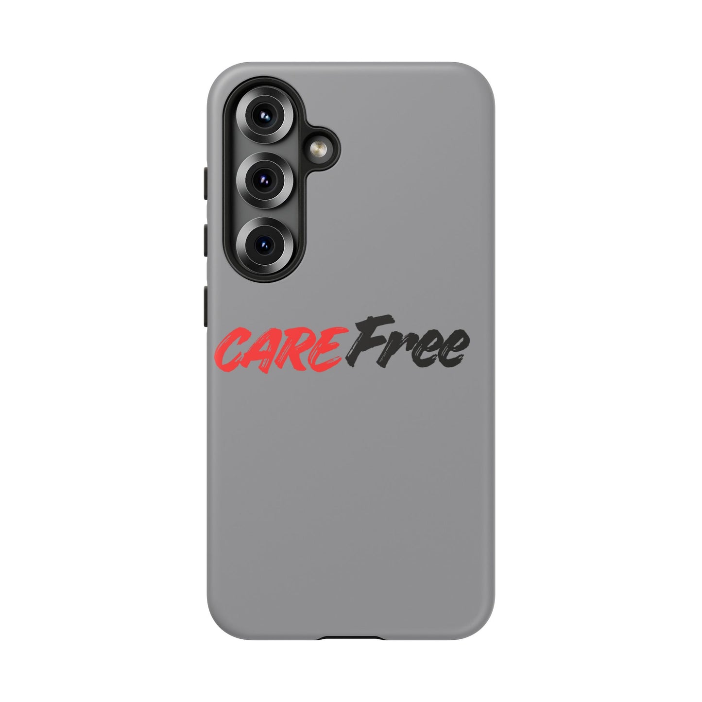 CareFree Tough Phone Case — Slim Protective iPhone Cover with Bold Red & Black Script