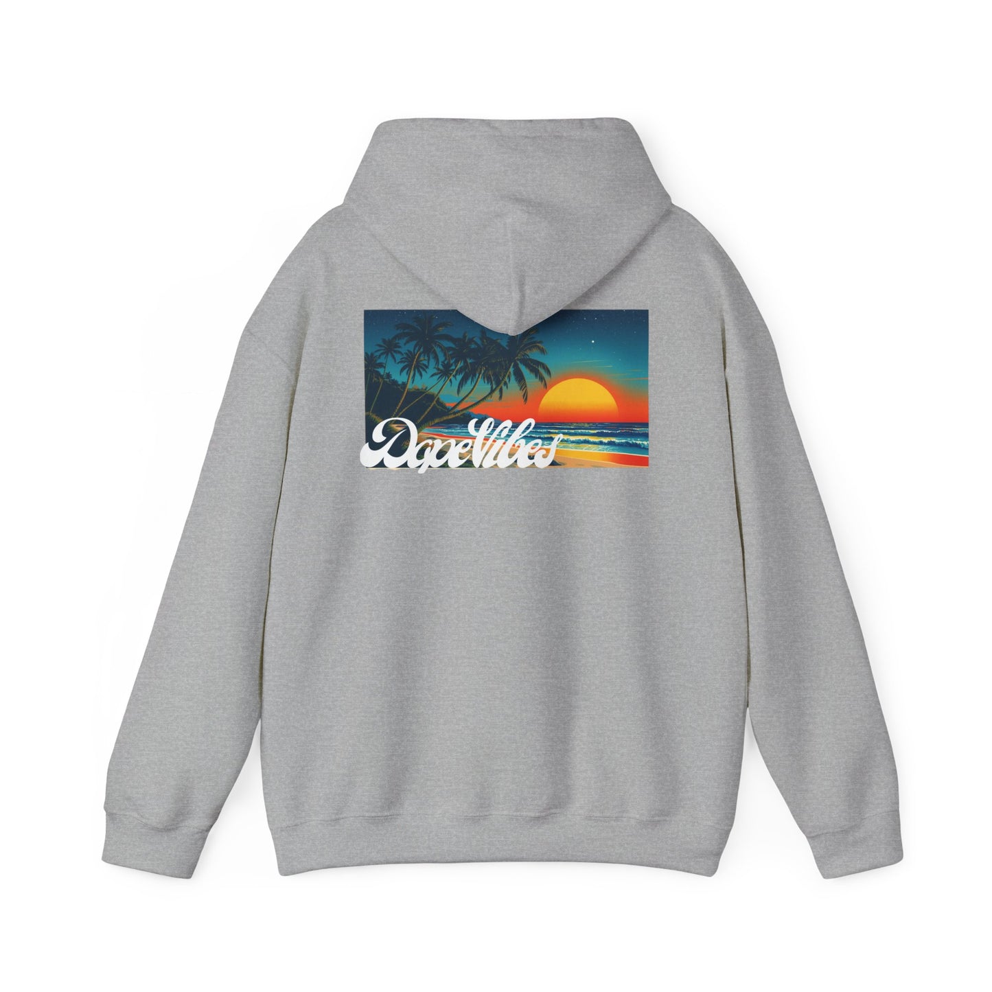 Sunset Paradise Hoodie — Retro Palm Beach Graphic with "Breathe" Script