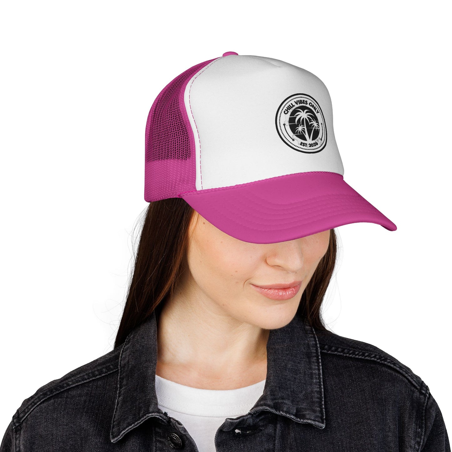 Palm Vibes Only Trucker Cap — Retro Beach Palm Tree Logo Hat