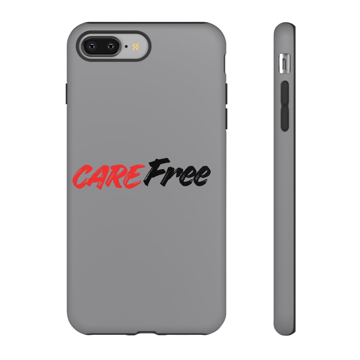 CareFree Tough Phone Case — Slim Protective iPhone Cover with Bold Red & Black Script