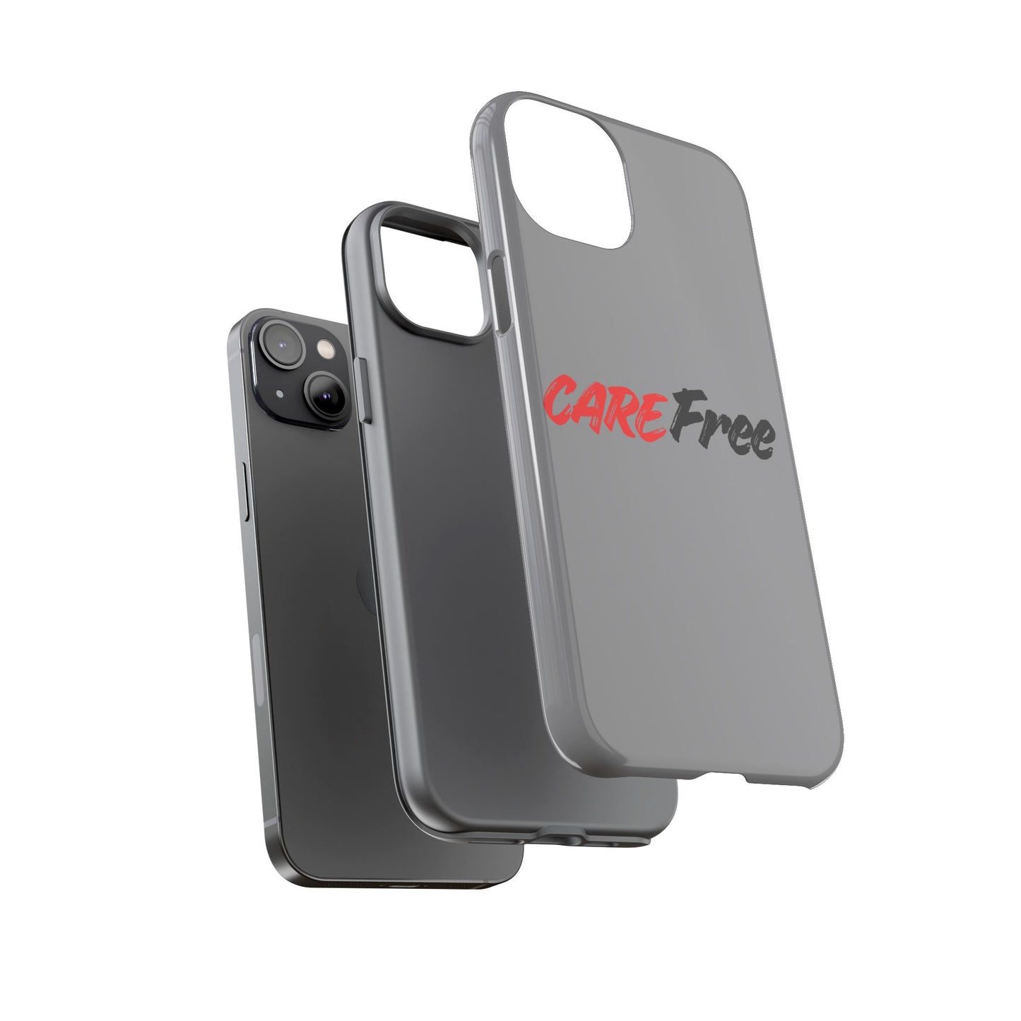 CareFree Tough Phone Case — Slim Protective iPhone Cover with Bold Red & Black Script