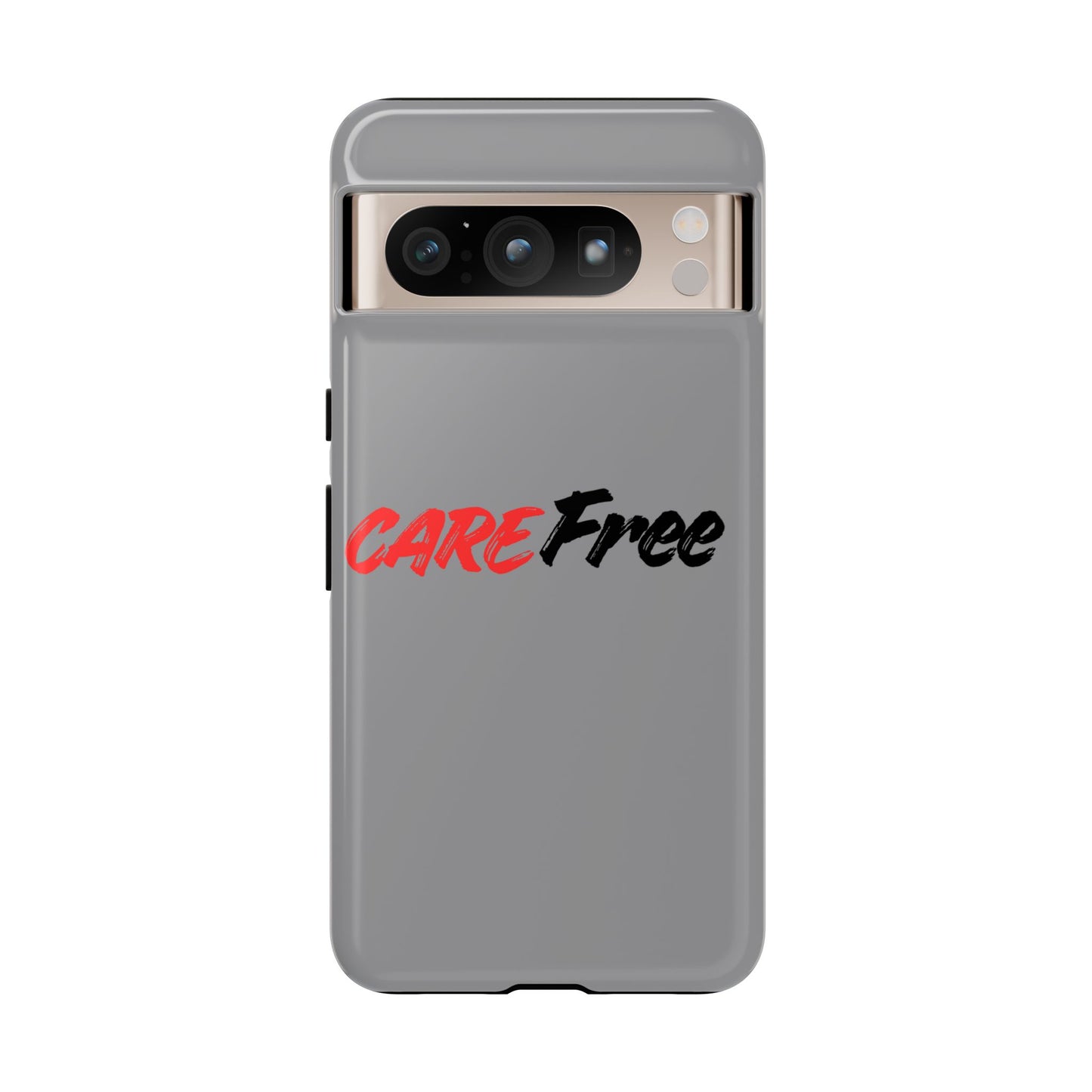 CareFree Tough Phone Case — Slim Protective iPhone Cover with Bold Red & Black Script