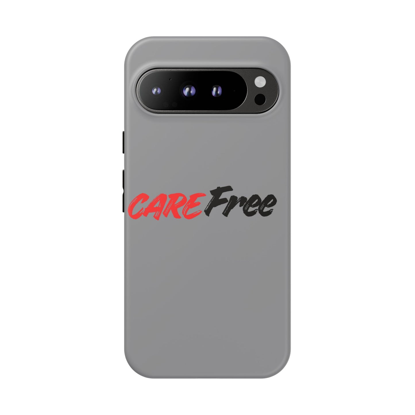 CareFree Tough Phone Case — Slim Protective iPhone Cover with Bold Red & Black Script