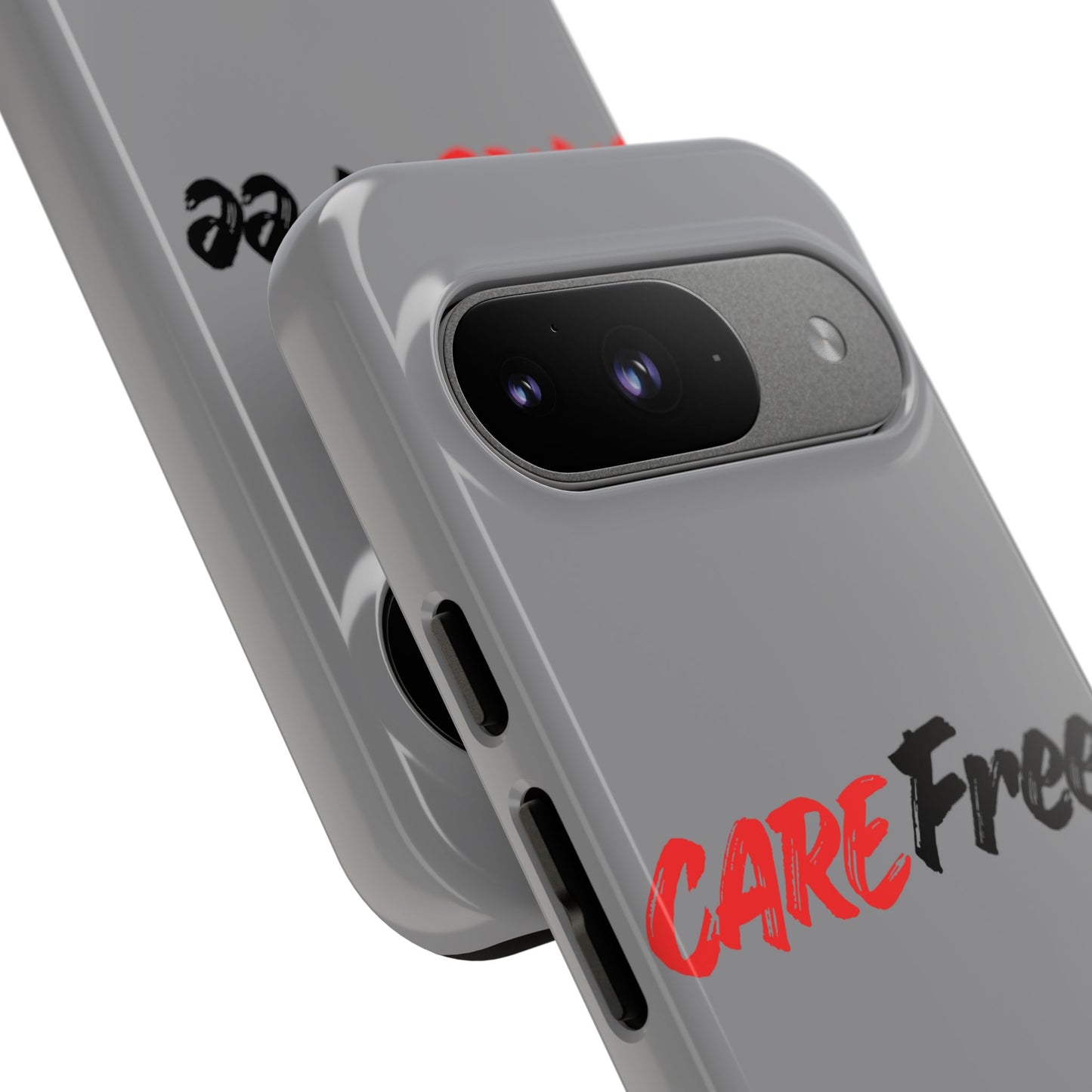 CareFree Tough Phone Case — Slim Protective iPhone Cover with Bold Red & Black Script