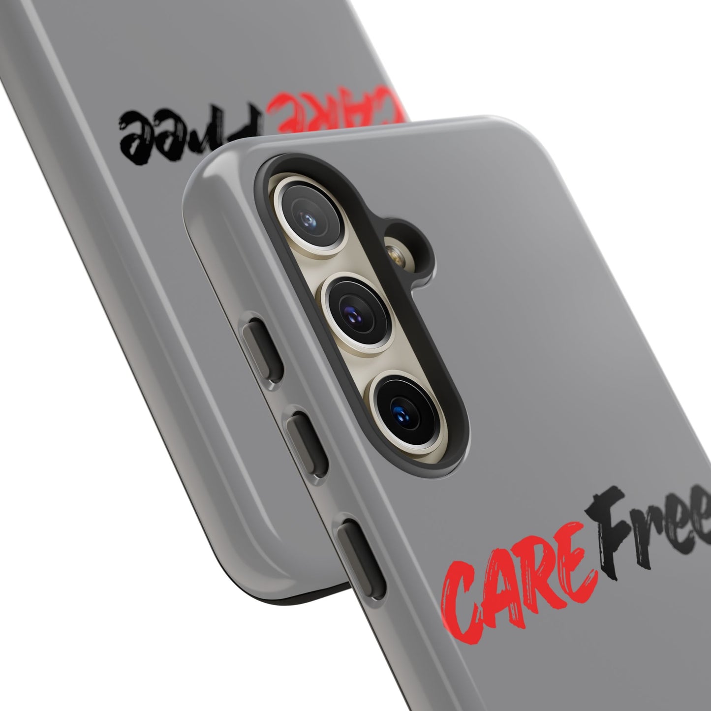 CareFree Tough Phone Case — Slim Protective iPhone Cover with Bold Red & Black Script